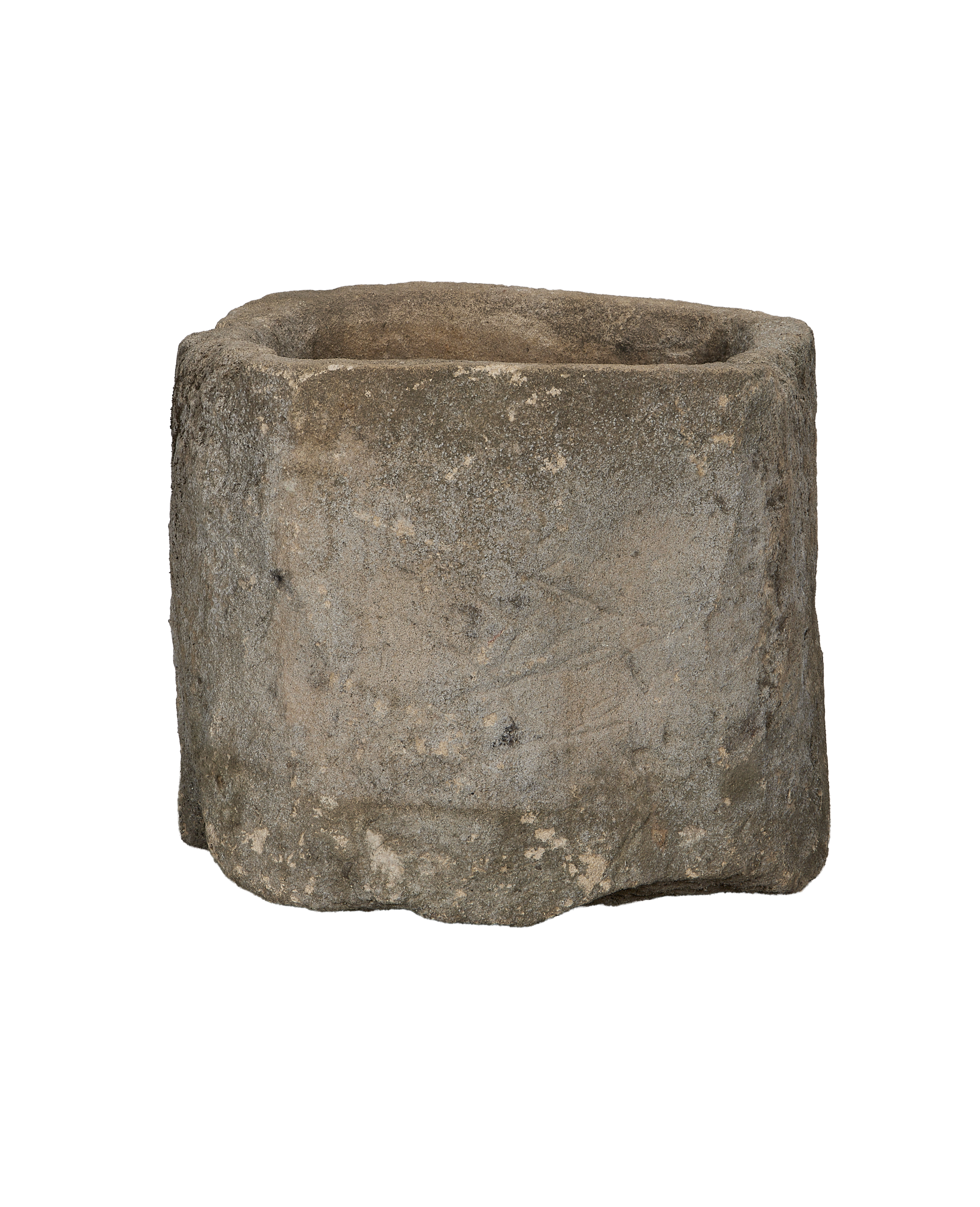 Vintage Indonesian oblong limestone trough with rough texture and weathered finish.
