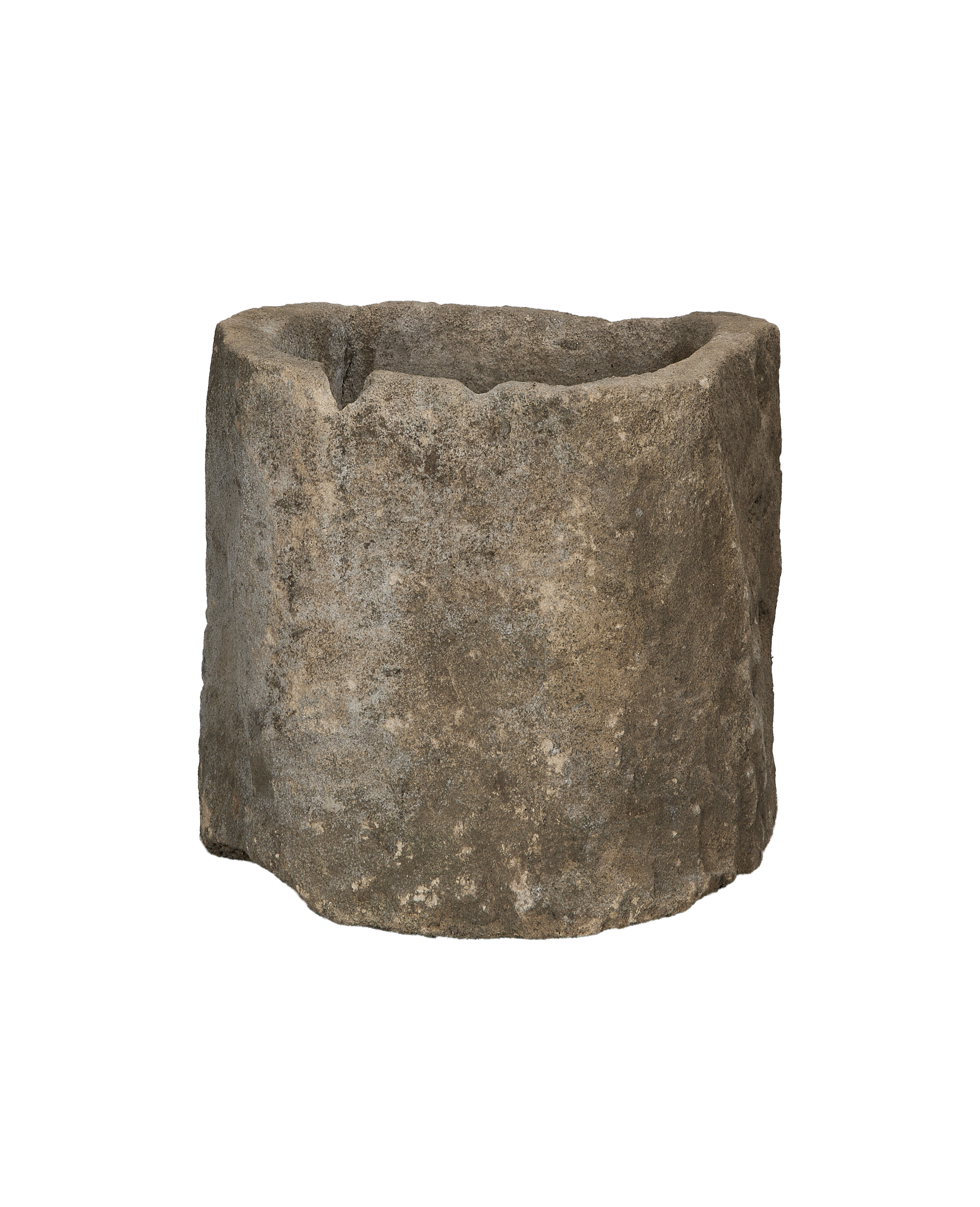 Vintage Indonesian oblong limestone trough, showing weathered texture from an elevated angle.