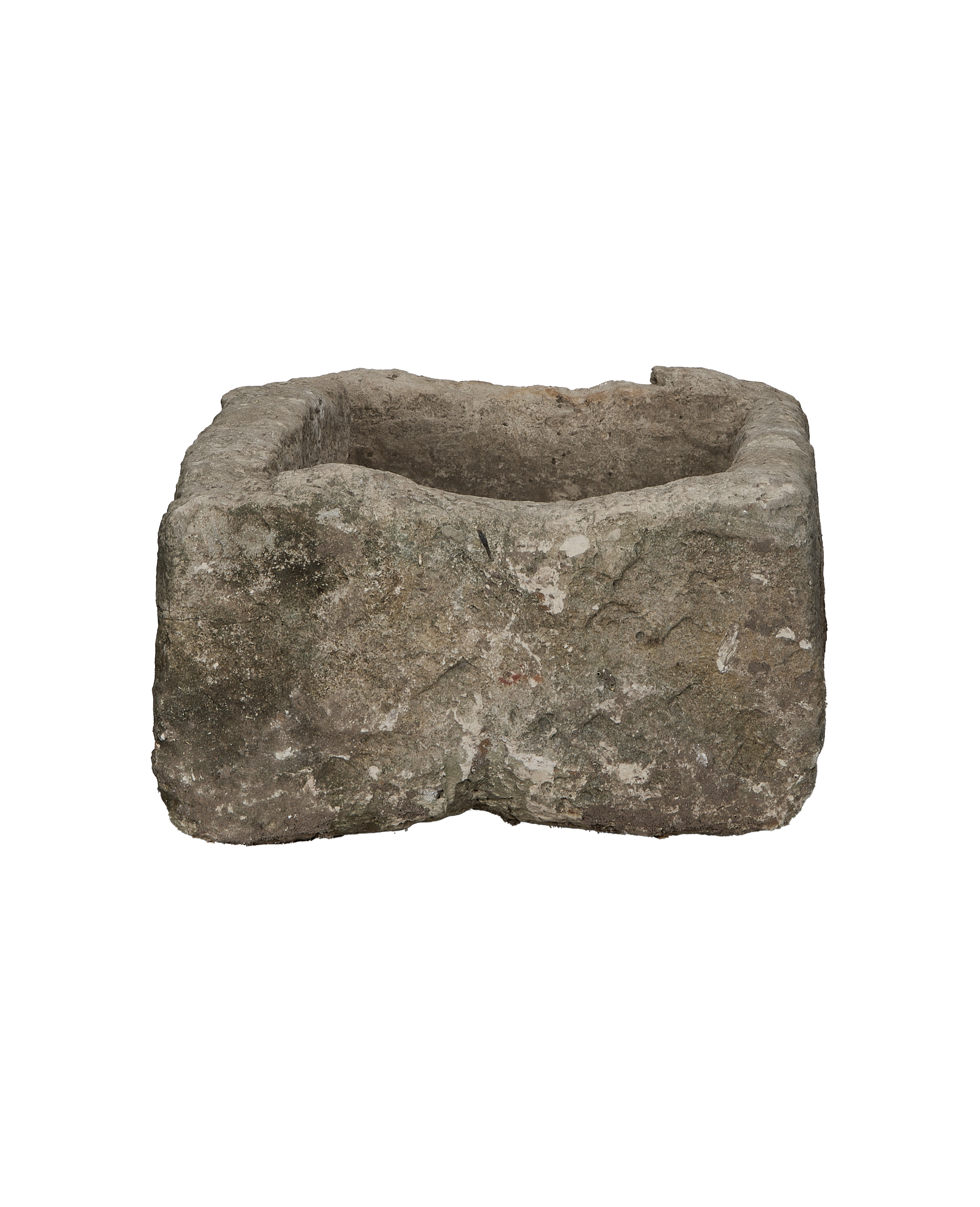 Vintage OAK limestone trough, rectangular, from Indonesia, showcasing weathered exterior texture.