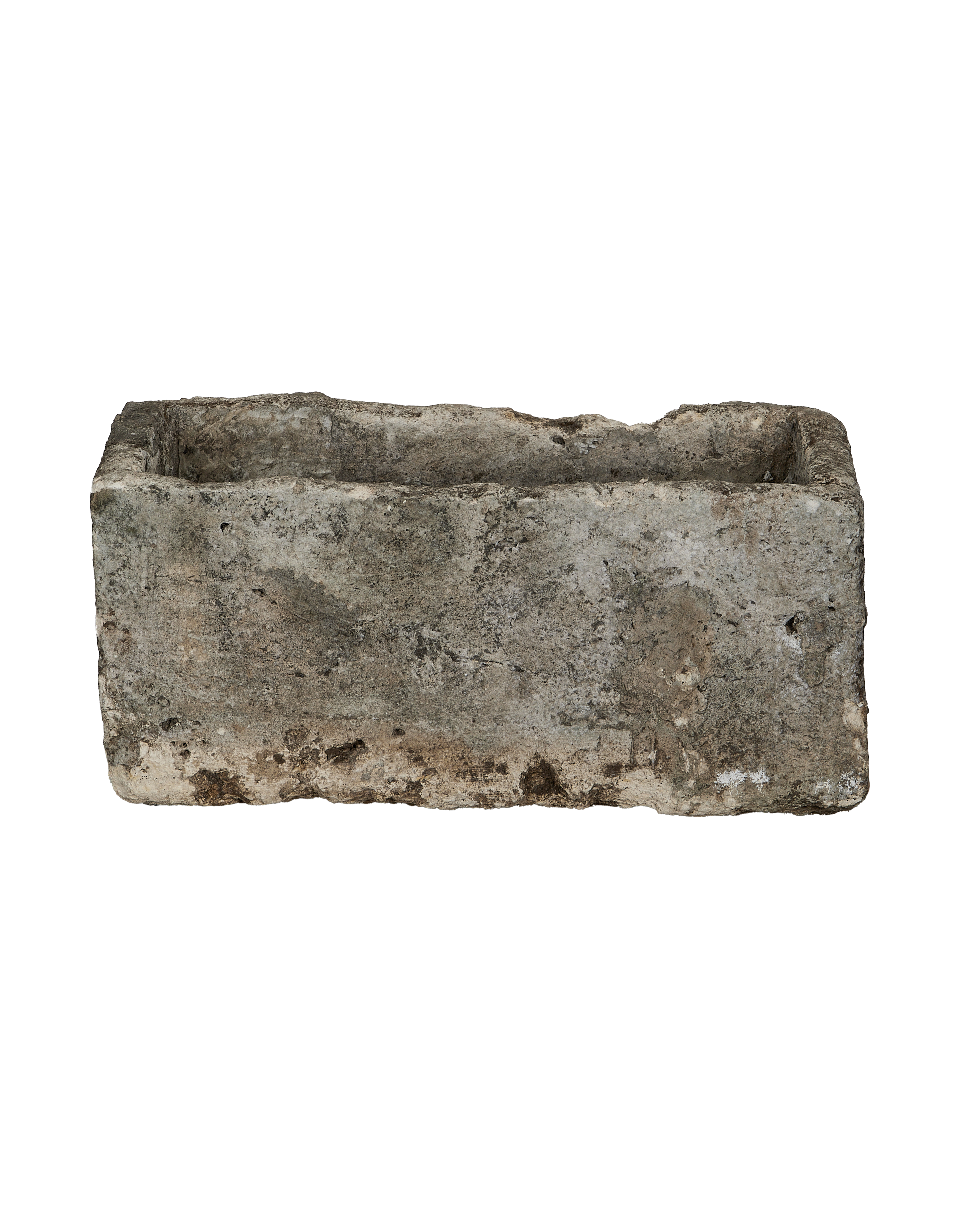 Vintage rectangular Indonesian limestone trough with weathered texture.