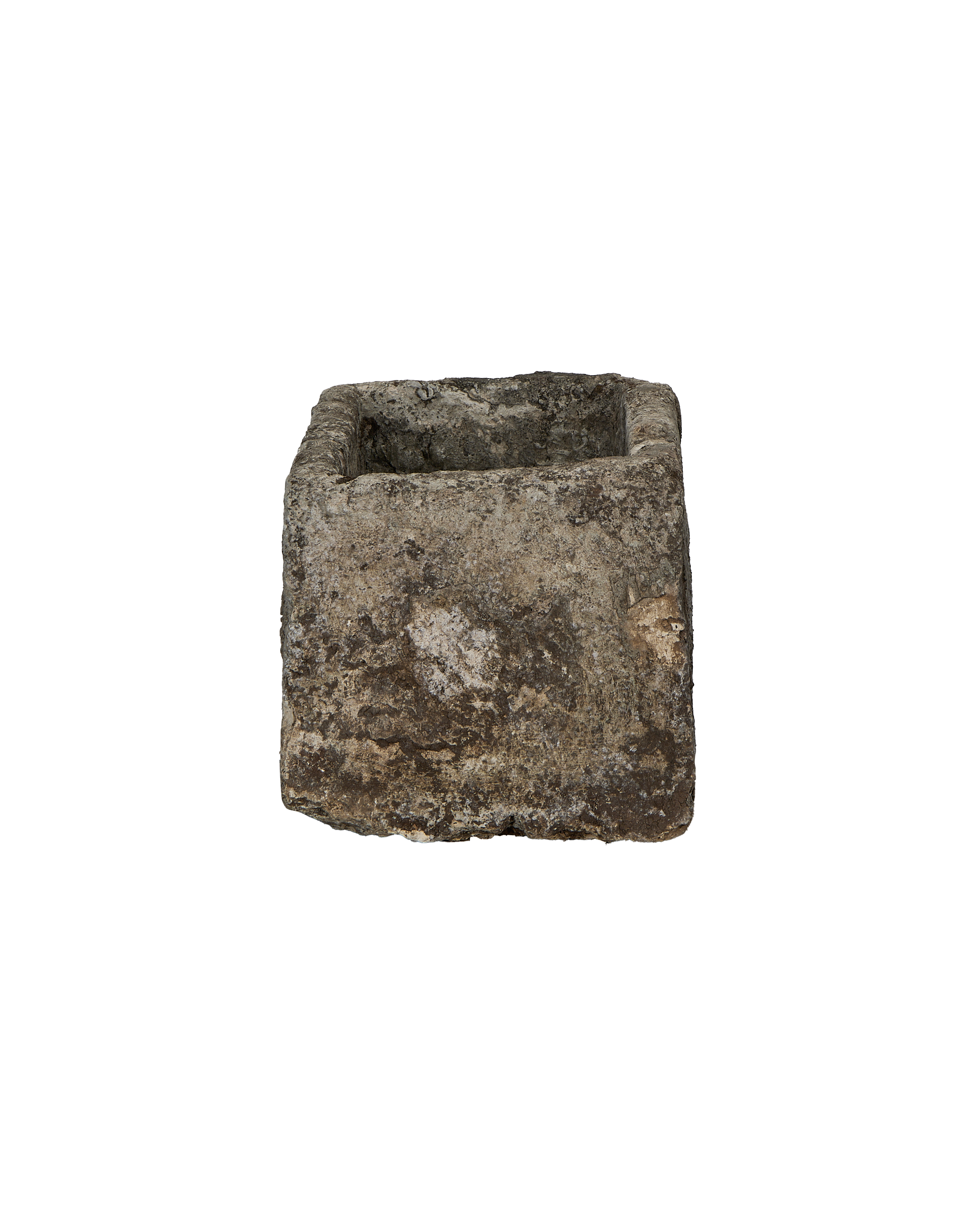 Vintage Indonesian limestone trough, top opening detail, rough textured surface, weathered condition.