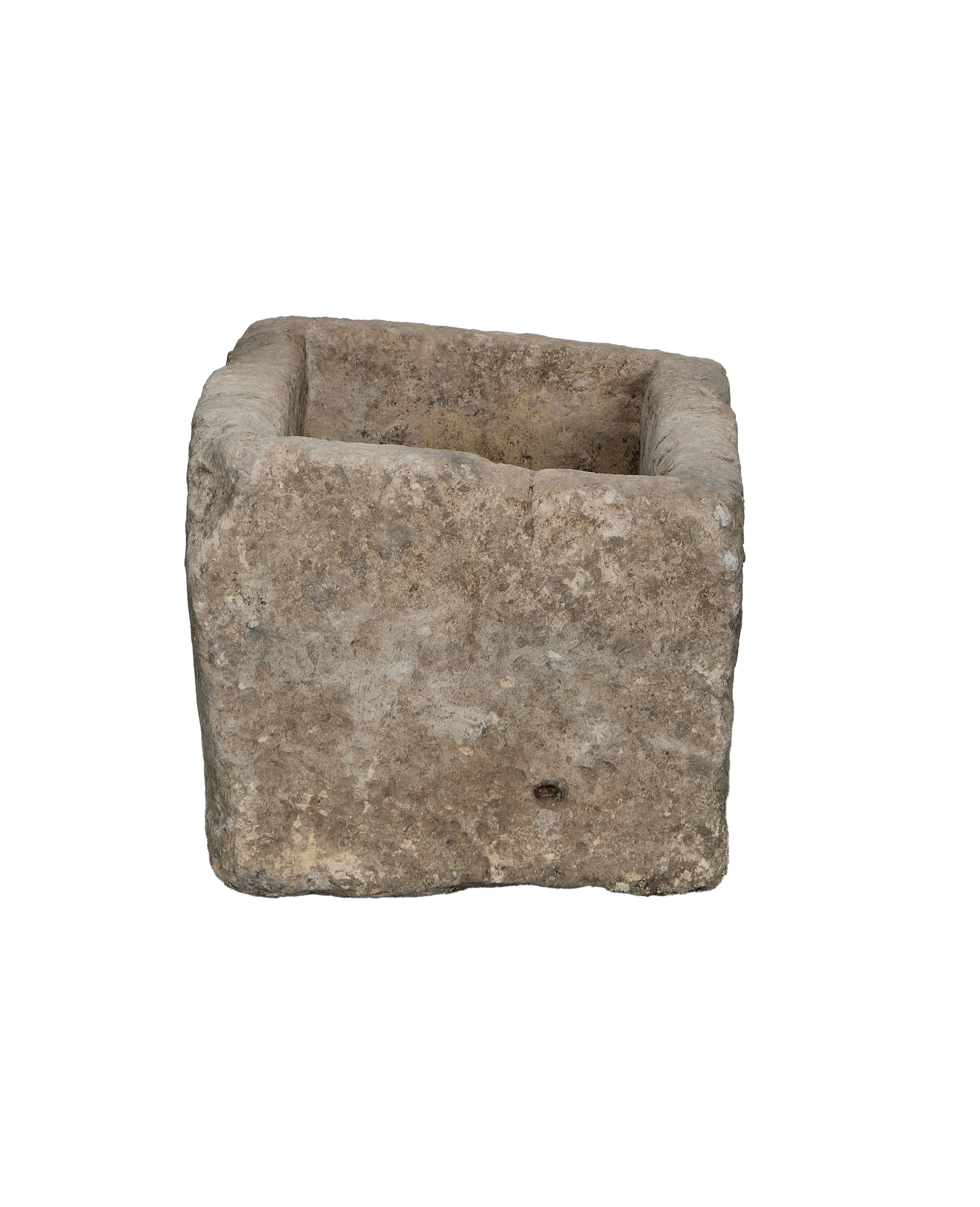 Vintage Indonesian rectangular limestone trough, visible rough exterior texture and inner basin.