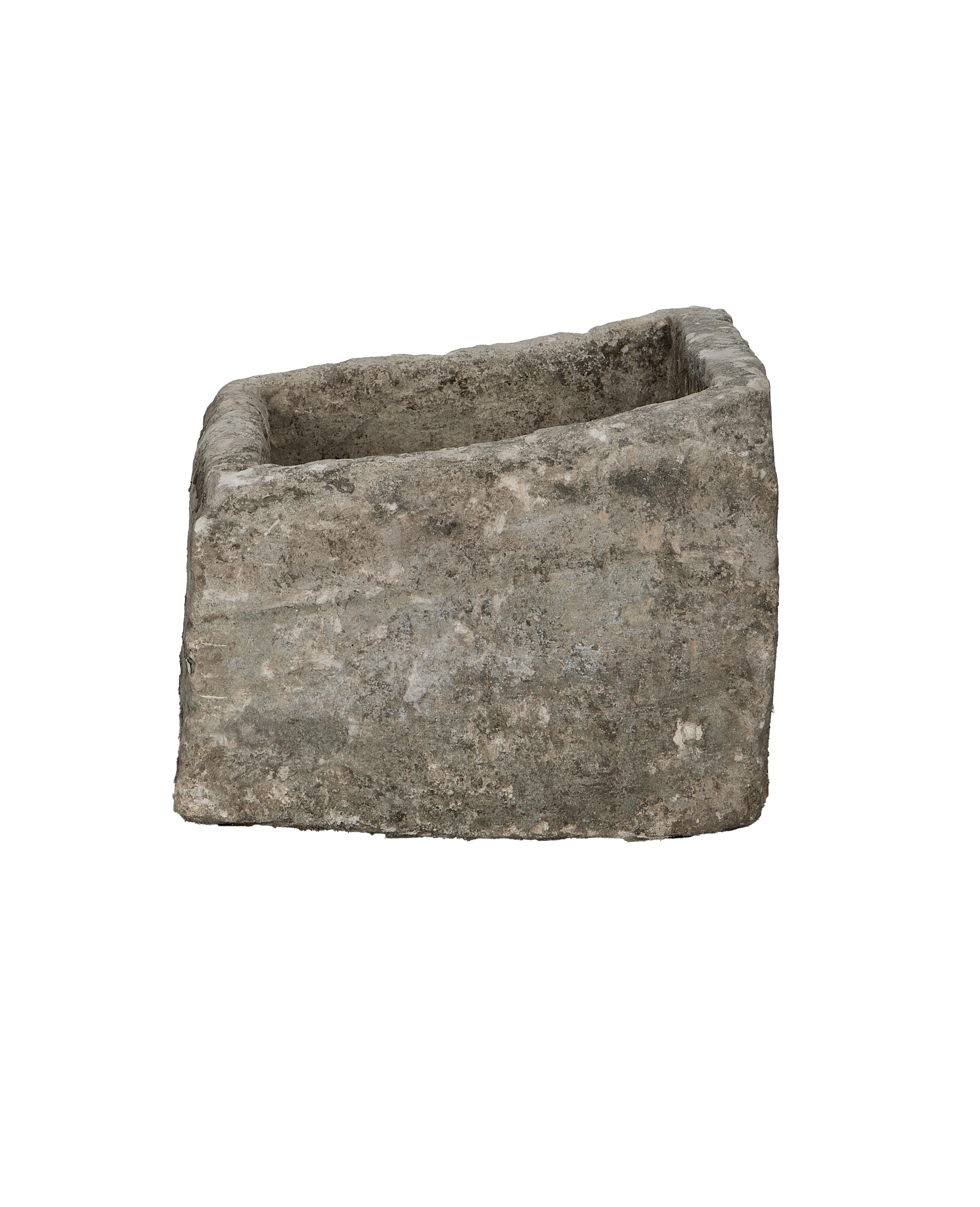 Vintage OAK limestone trough from Indonesia, weathered rectangular design, top-down view.