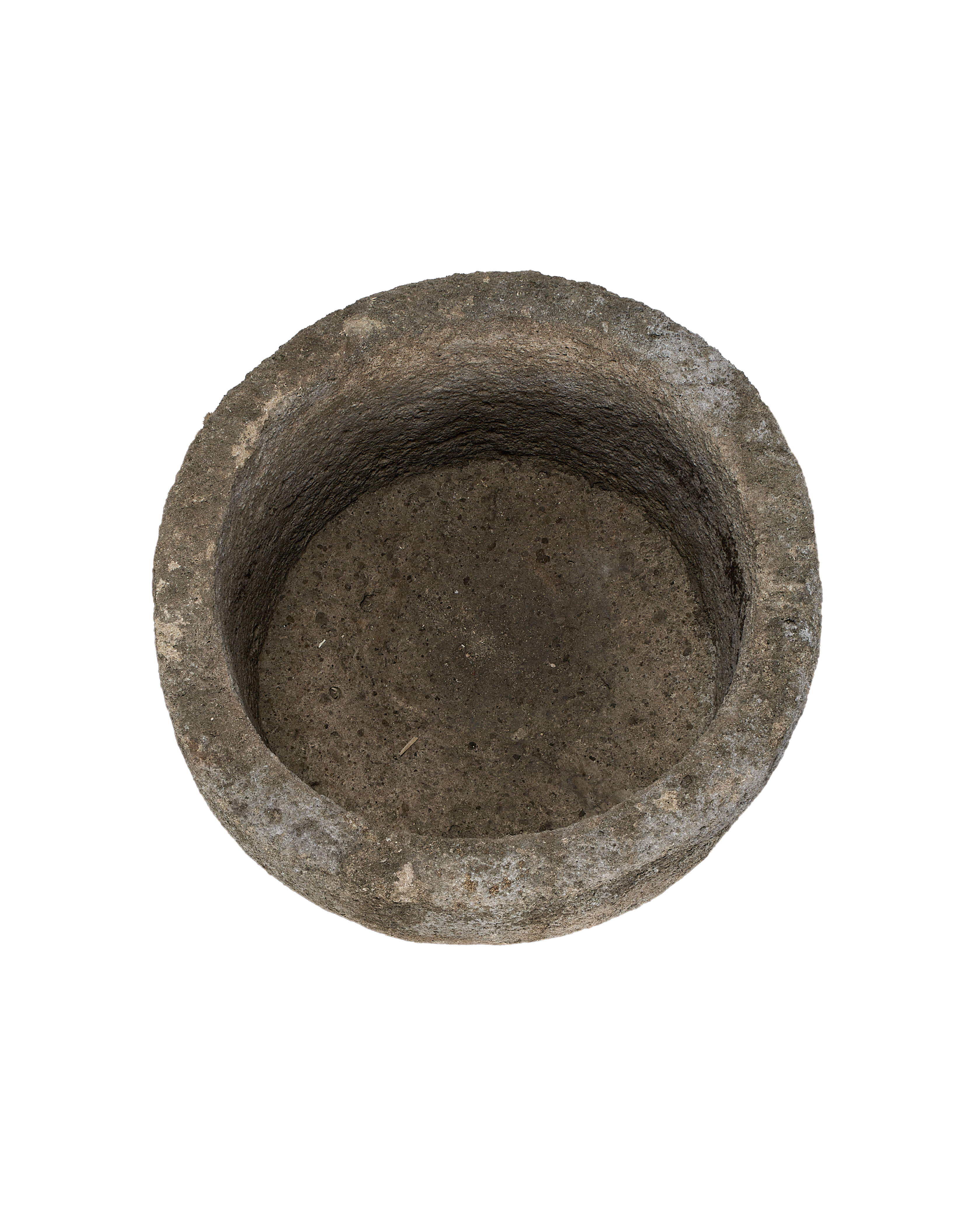 Vintage Indonesian OAK limestone trough, showing the rustic round bowl from above.