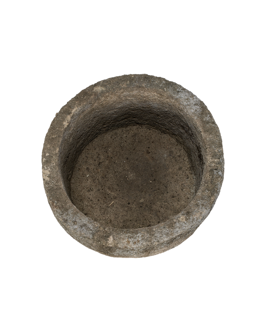 Vintage Indonesian OAK limestone trough, showing the rustic round bowl from above.