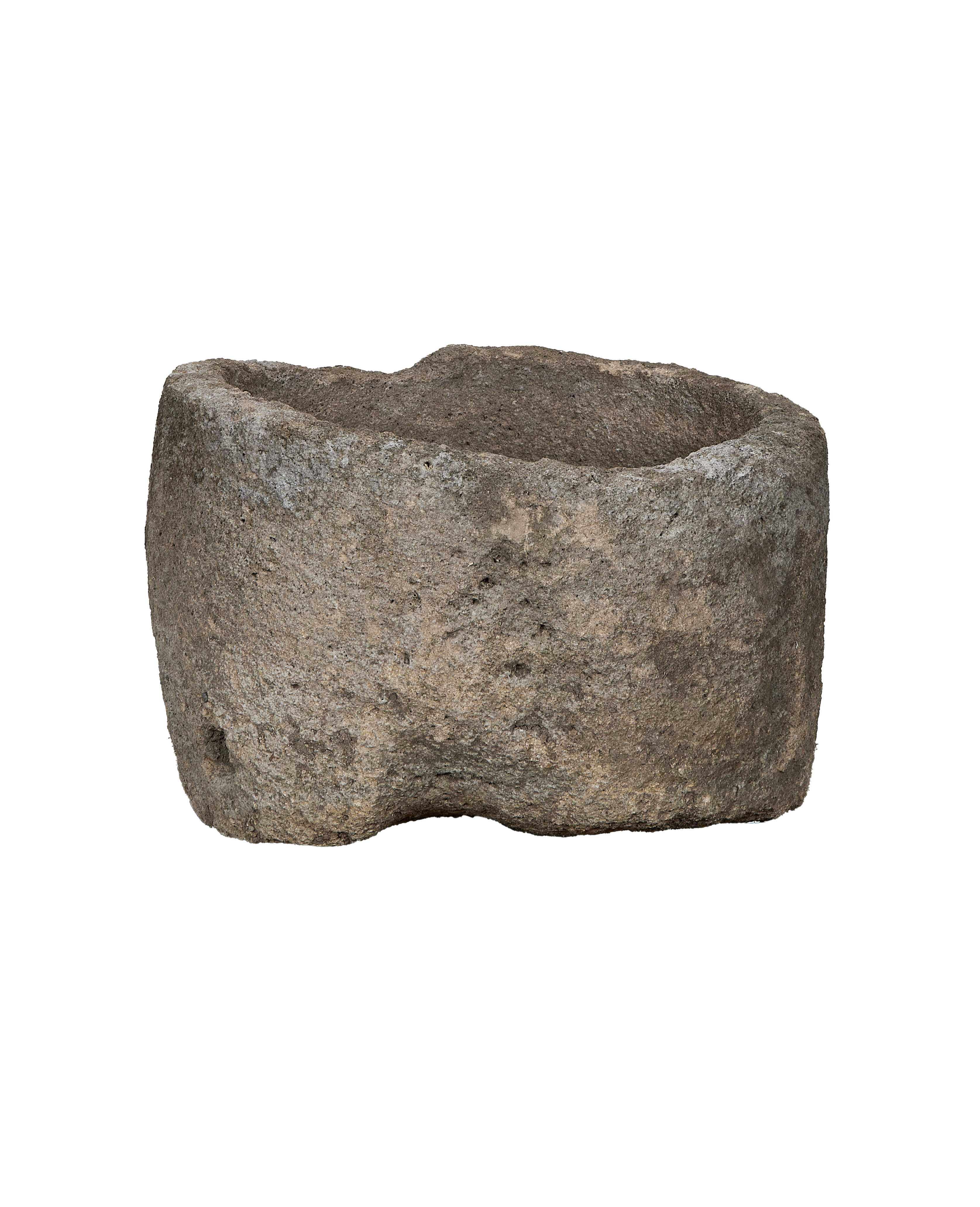 Vintage Indonesian limestone trough, OAK, showing subtle erosion, uneven texture, and round shape details.