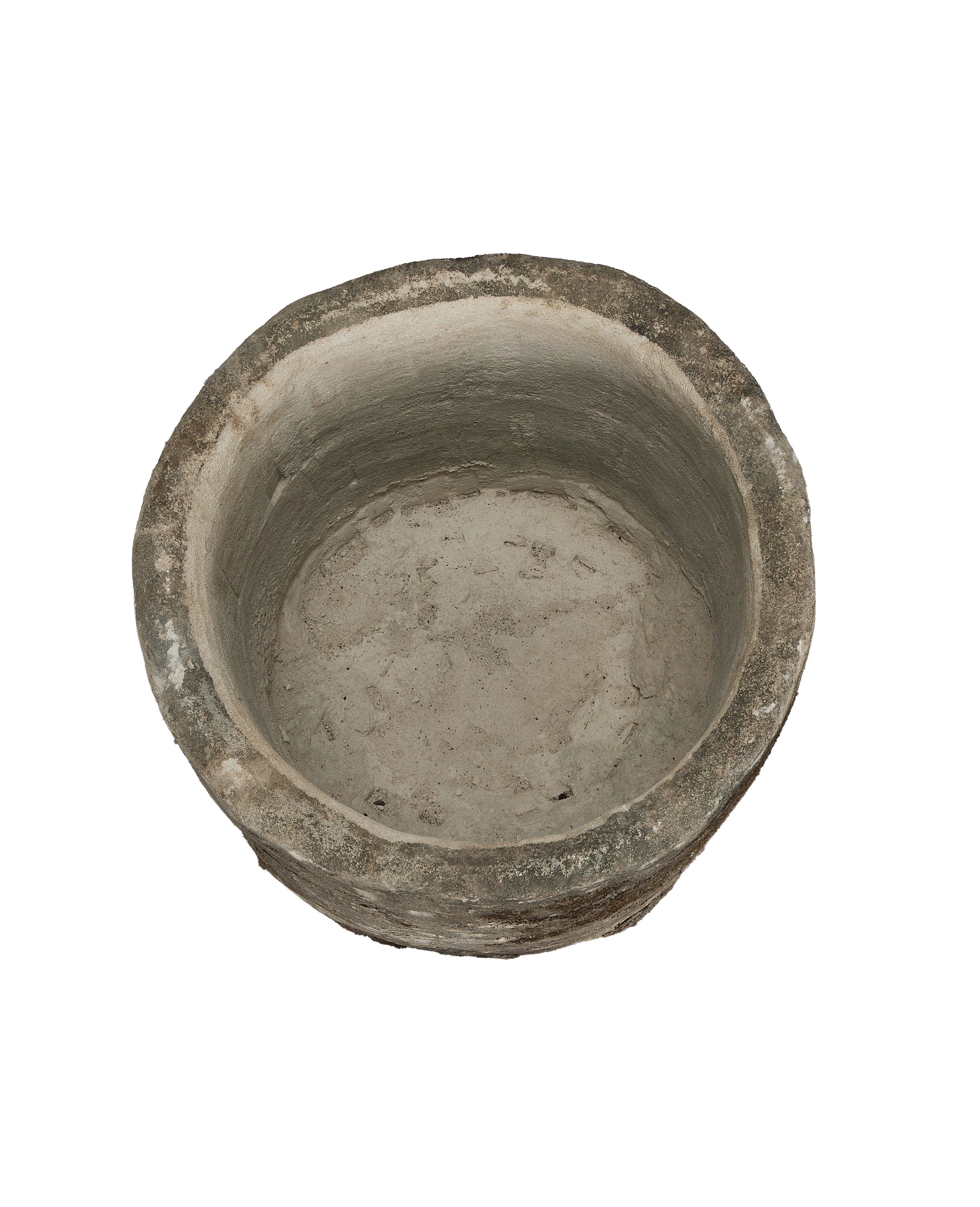 Vintage Indonesian limestone trough, top-down view showing weathered interior surface.