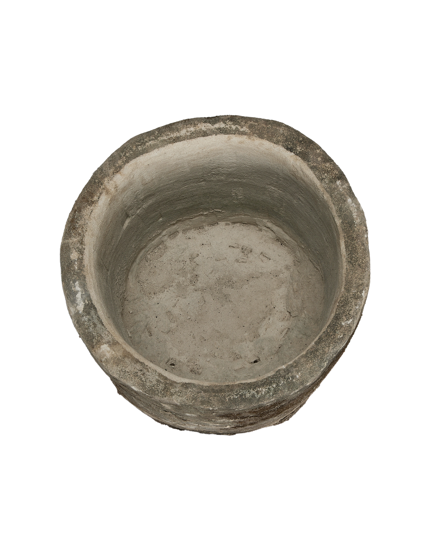 Vintage Indonesian limestone trough, top-down view showing weathered interior surface.