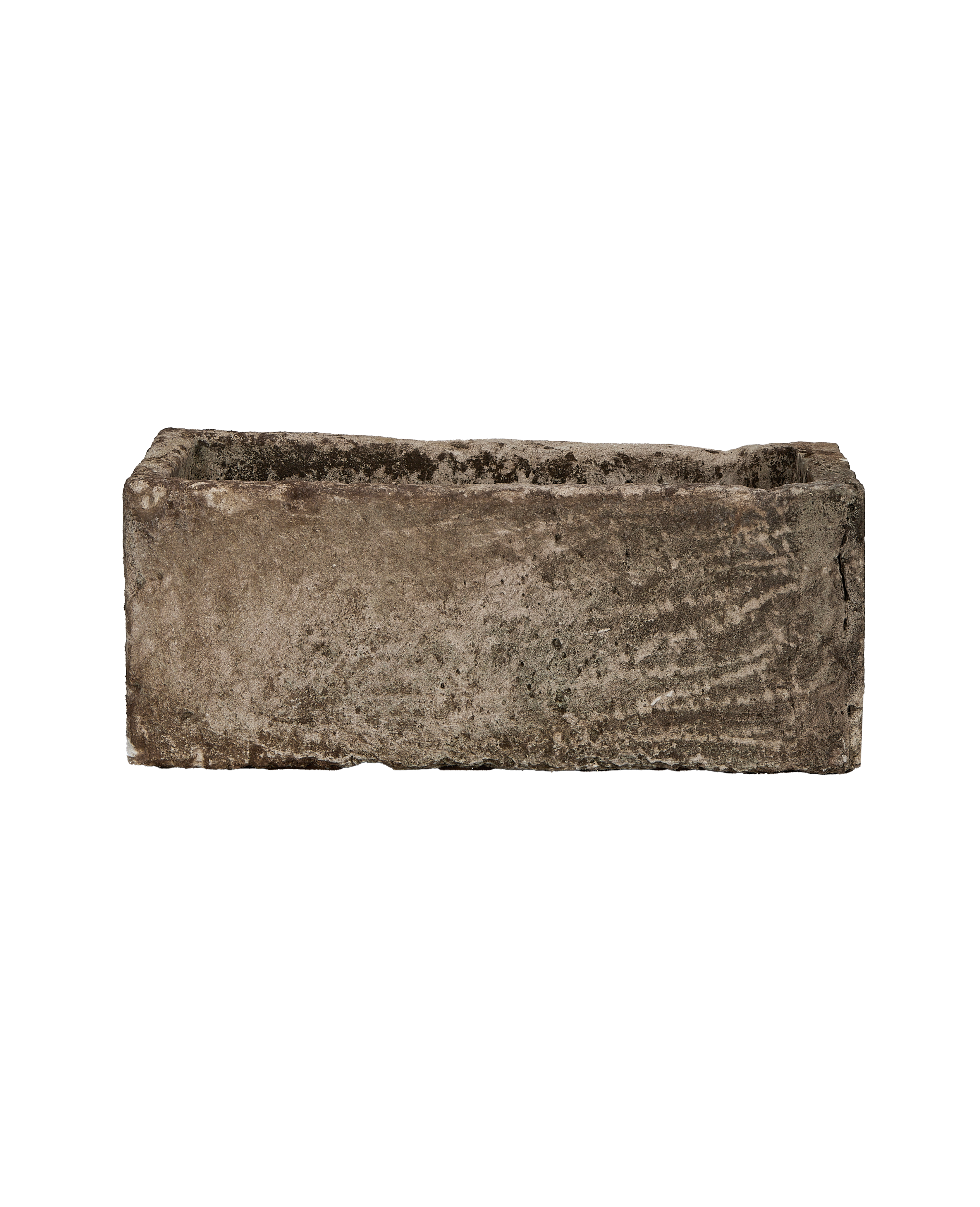 Vintage Indonesian limestone trough (OAK model), rectangle, showing weathered surface details.