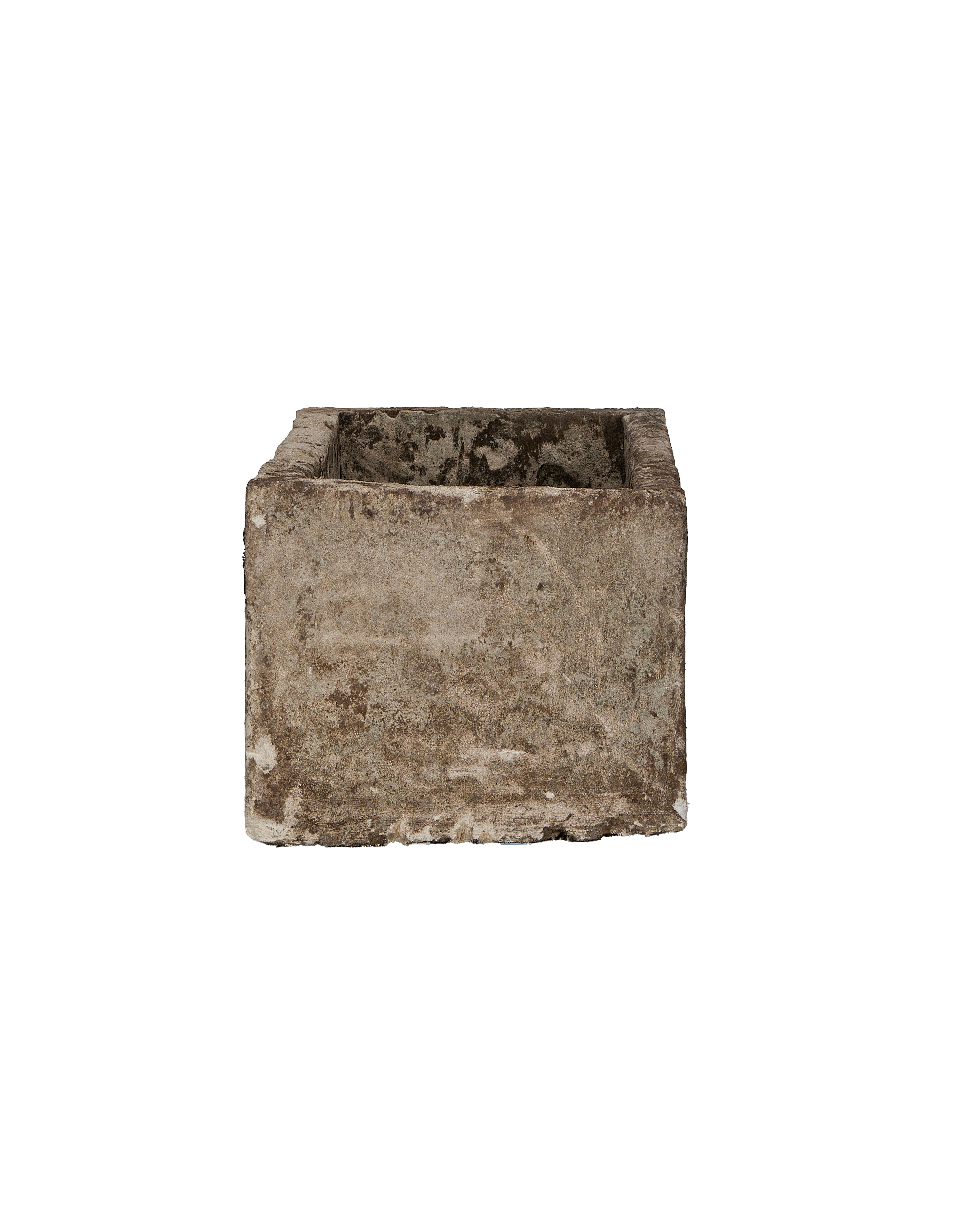 Vintage Indonesian limestone trough, top view highlighting weathered interior texture.