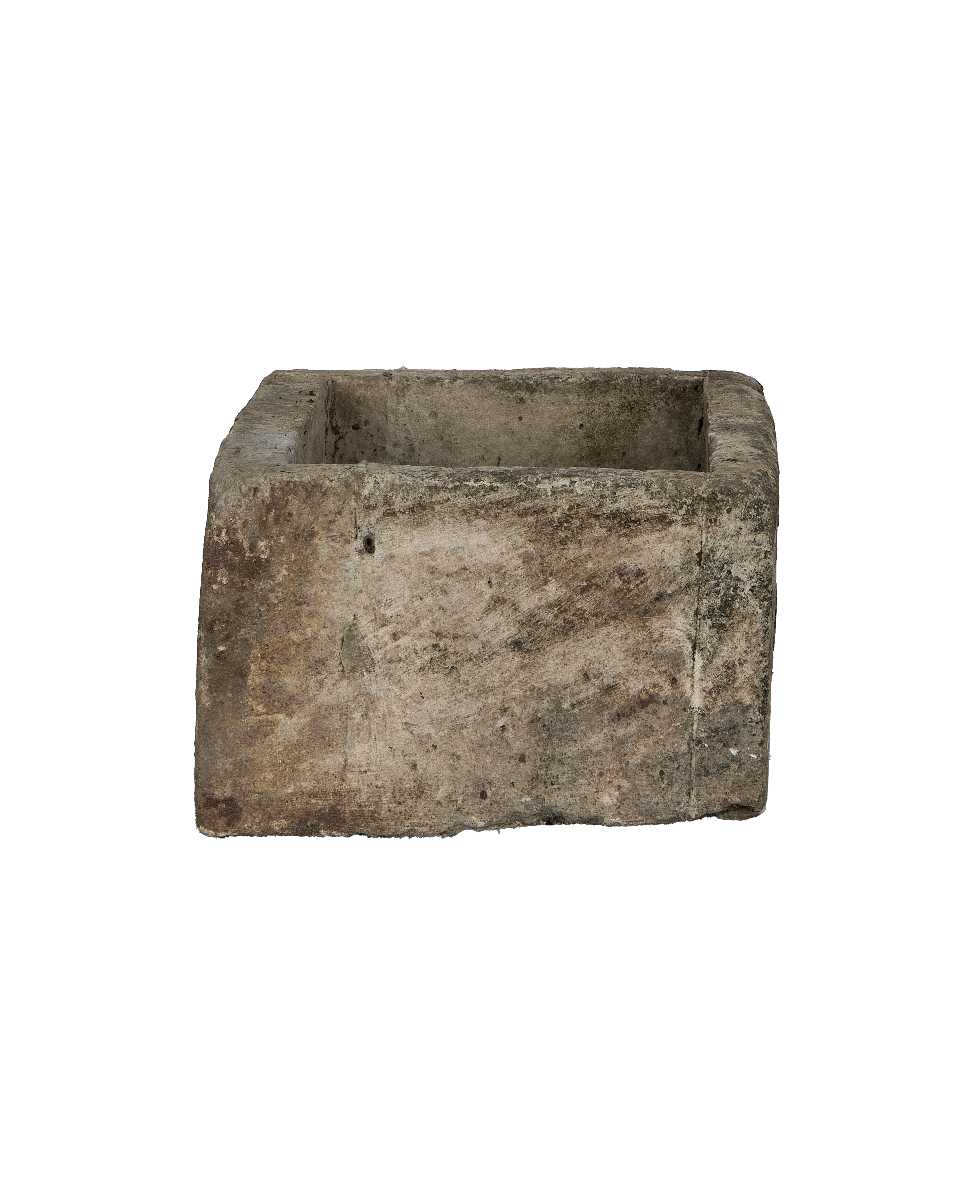Vintage Indonesian limestone trough, rectangular, showcasing its weathered, OAK-colored texture and worn surface details.