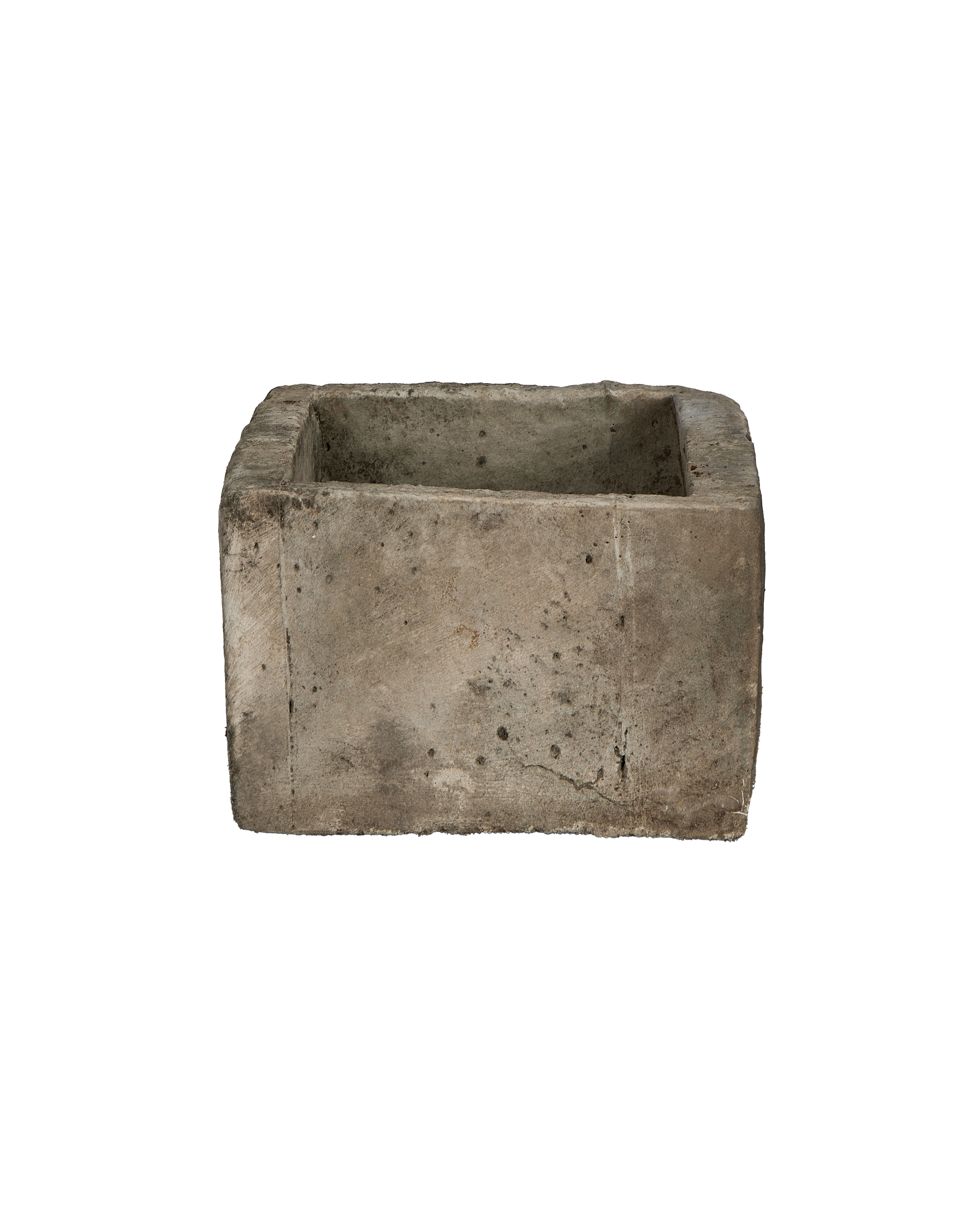 Vintage limestone trough, rectangular, from Indonesia. Distressed surface texture shown from above.