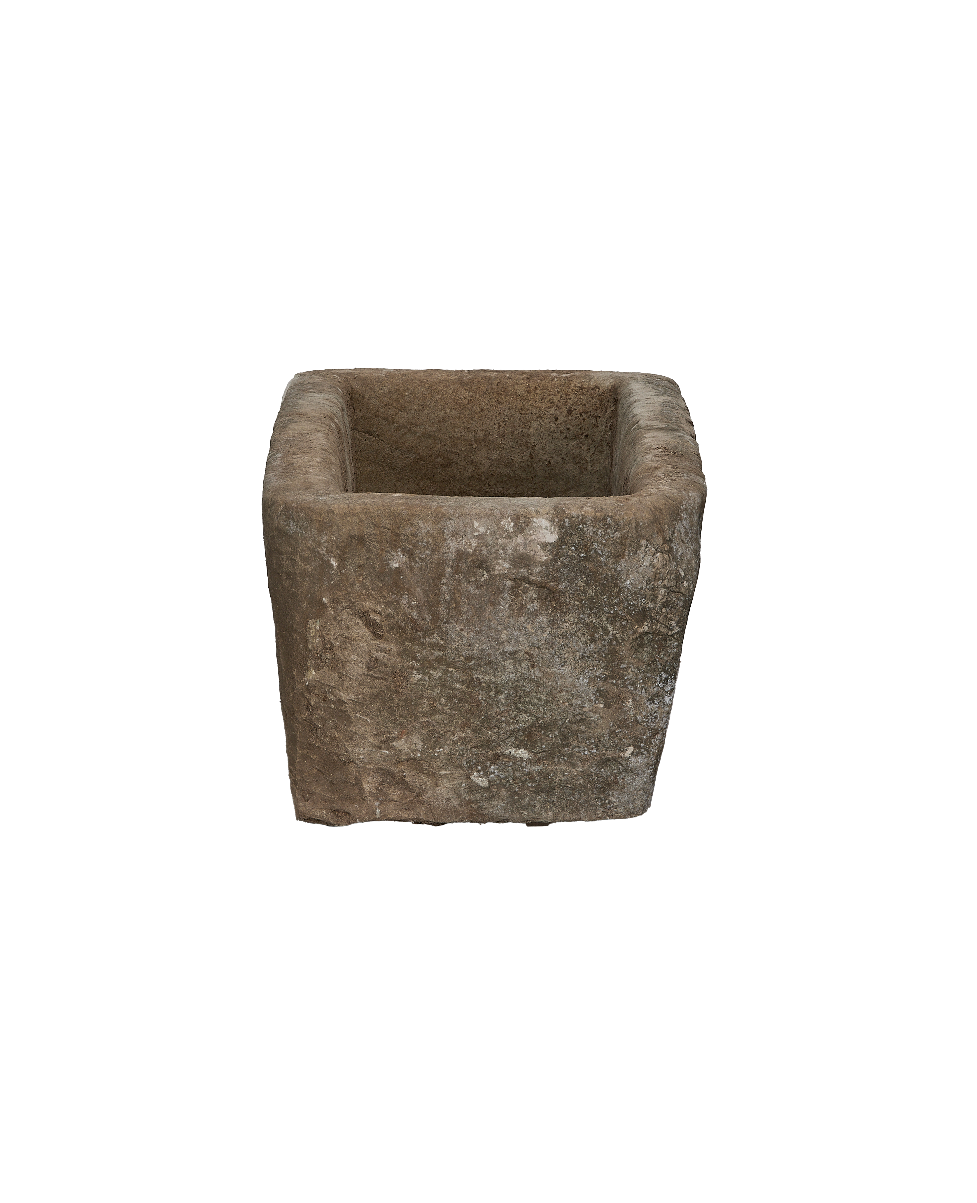 Vintage limestone trough, rectangular, showing textural details and rustic patina from Indonesia.