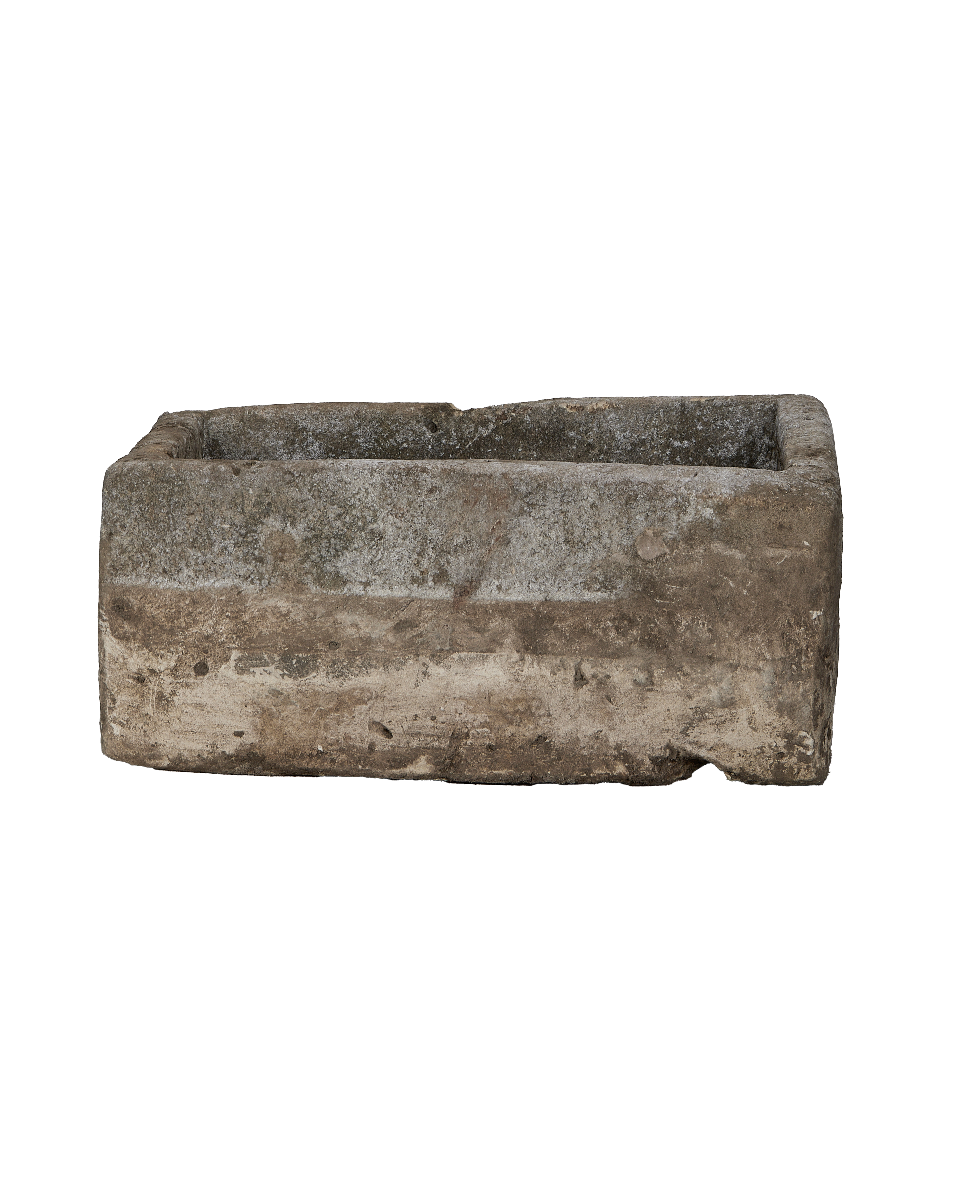 Vintage rectangular limestone trough from Indonesia, weathered condition with natural patina.