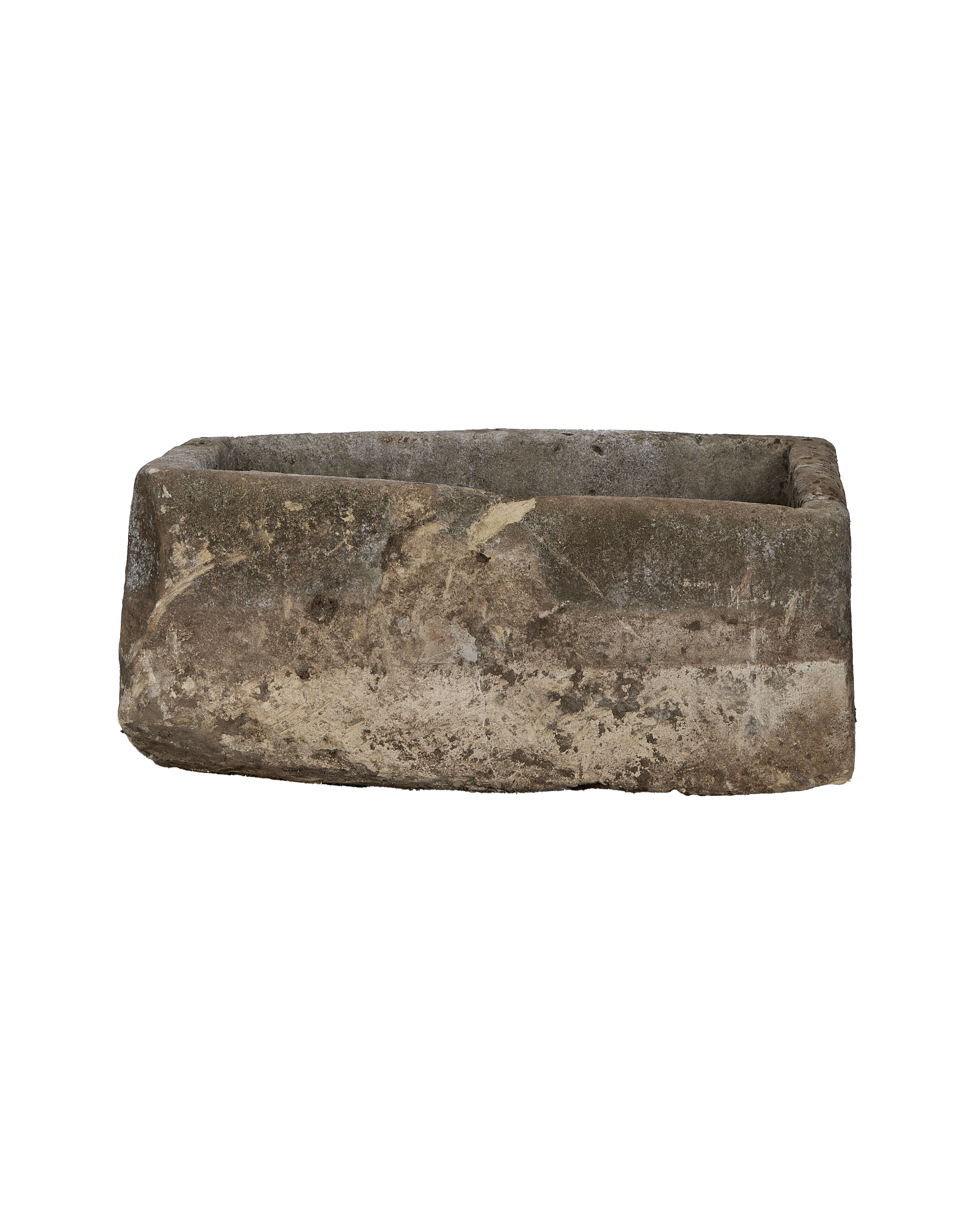 Vintage rectangular limestone trough, showing weathered texture and age from Indonesia.