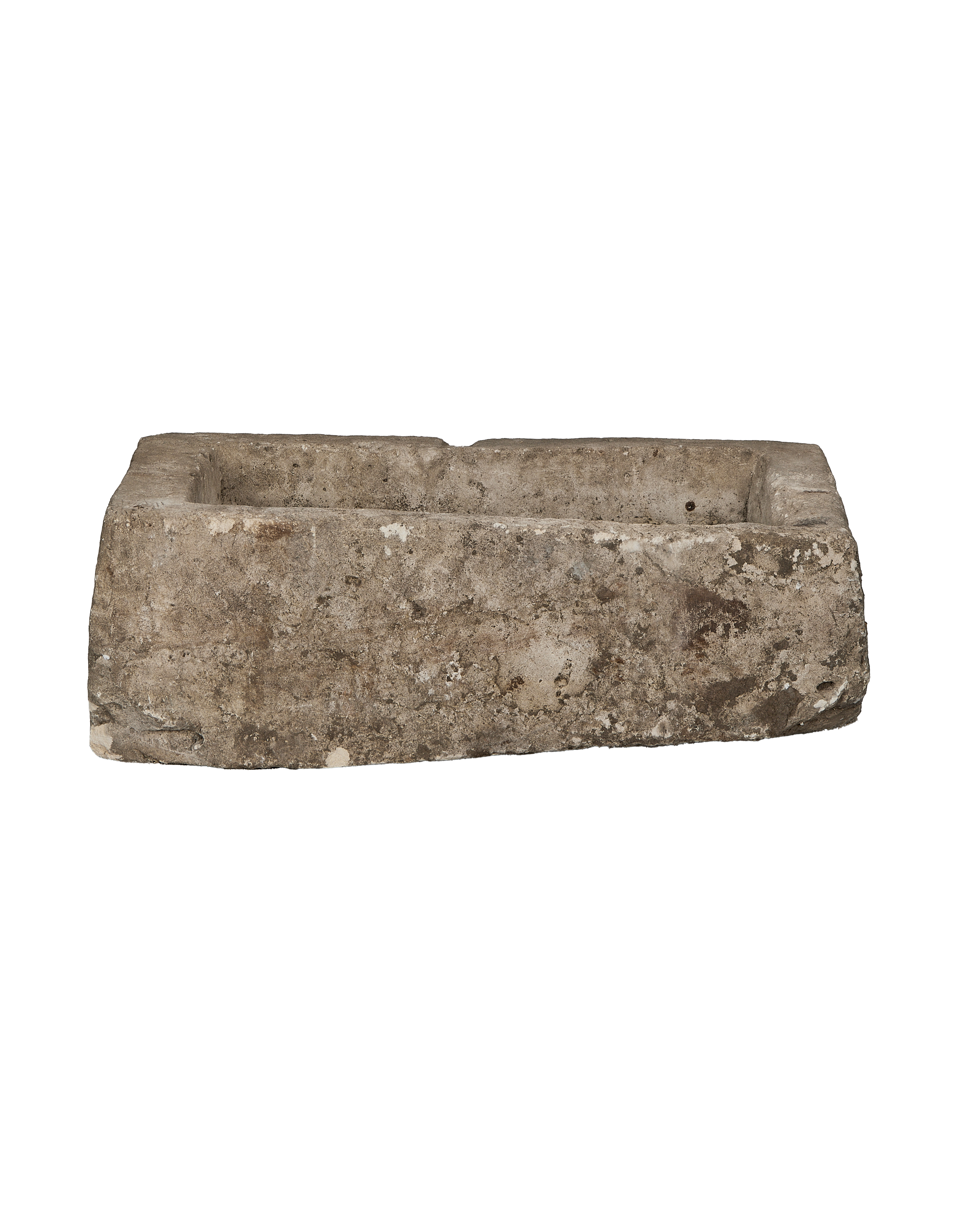 Vintage Indonesian OAK limestone trough, rectangular, with appealing weathered texture.