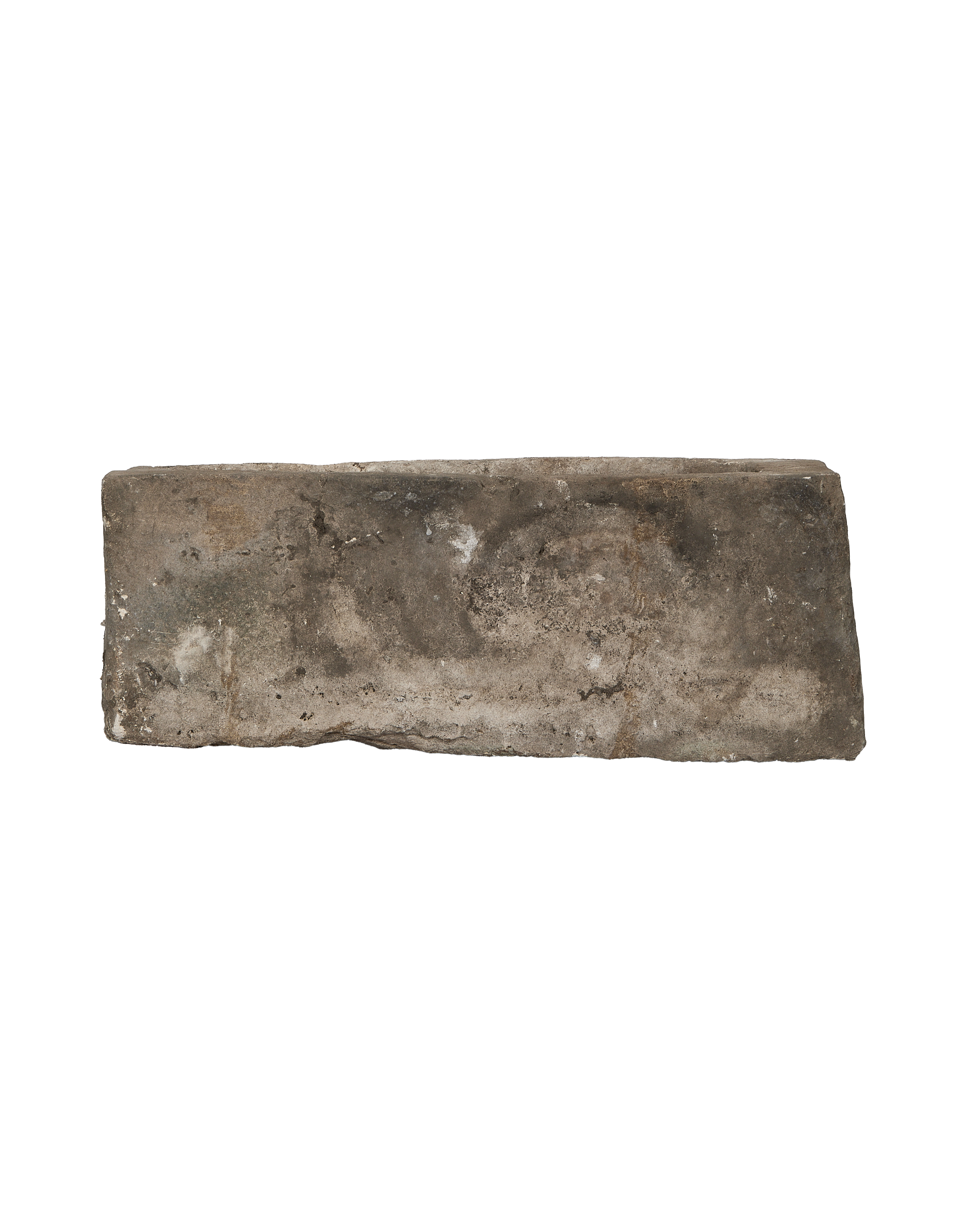 Vintage Indonesian rectangular limestone trough, detailed weathered texture and natural gray patina.