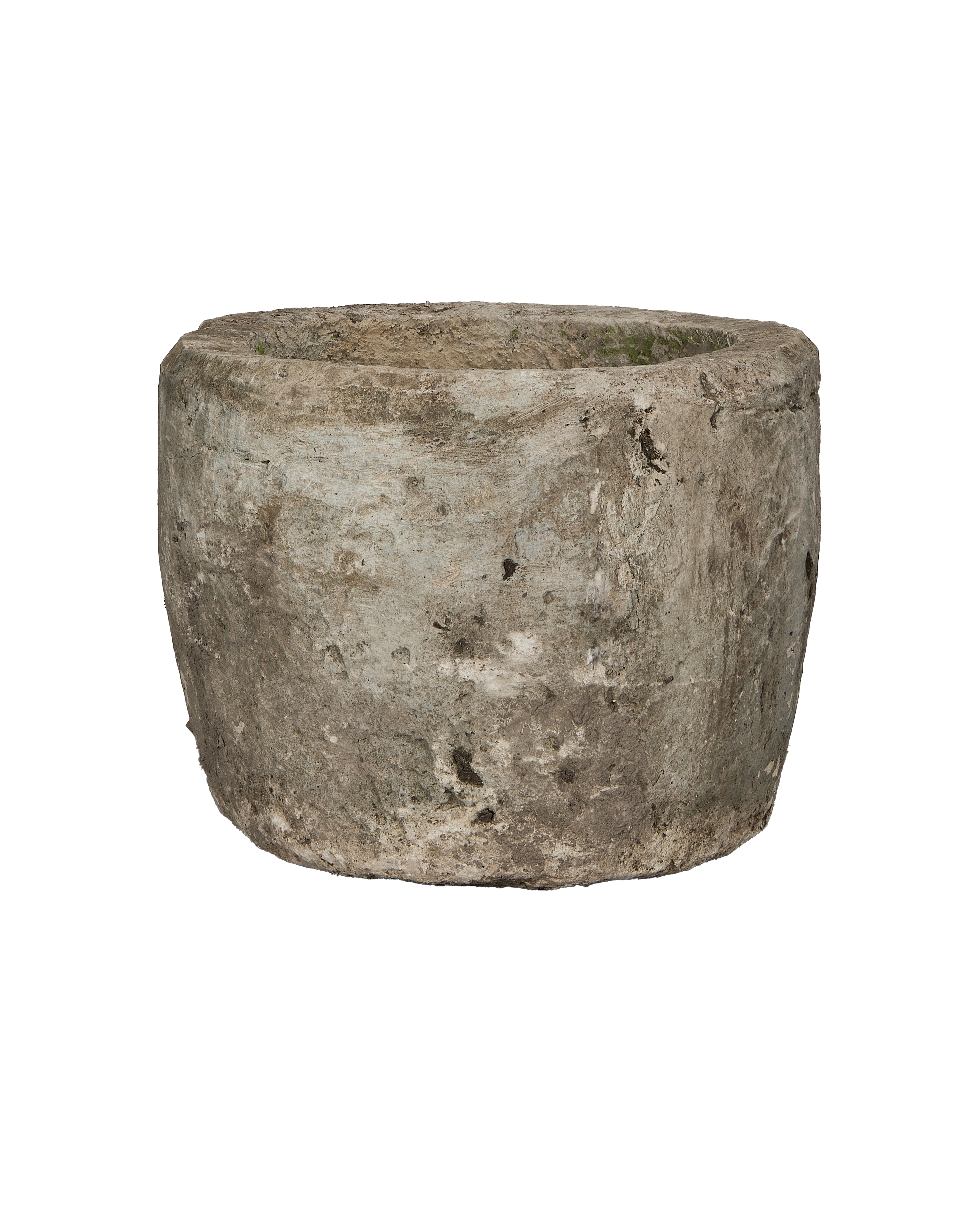 Vintage round limestone trough from Indonesia with a weathered, textured surface.