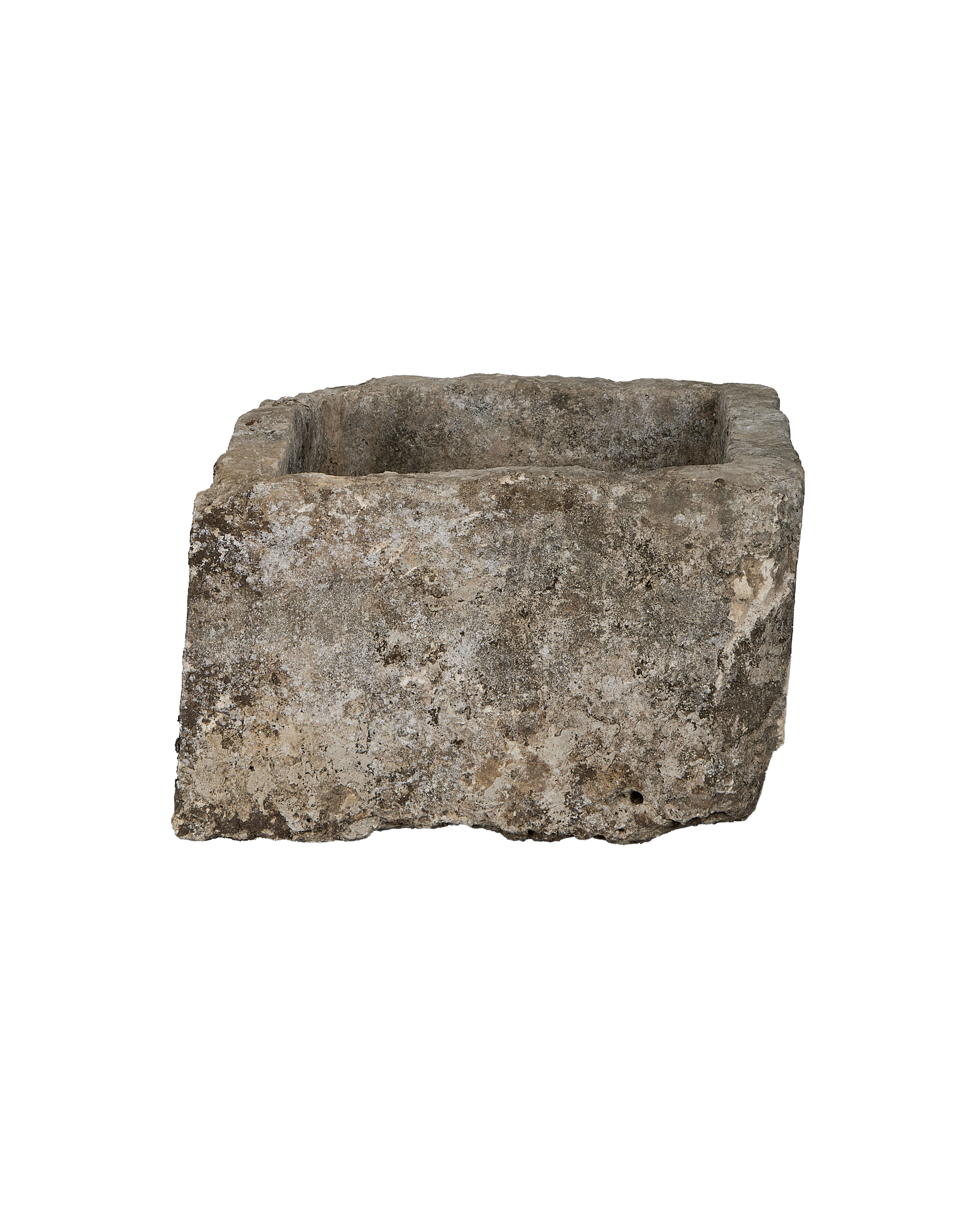 Vintage rectangular Indonesian limestone trough with rough, weathered surface texture and aged condition.