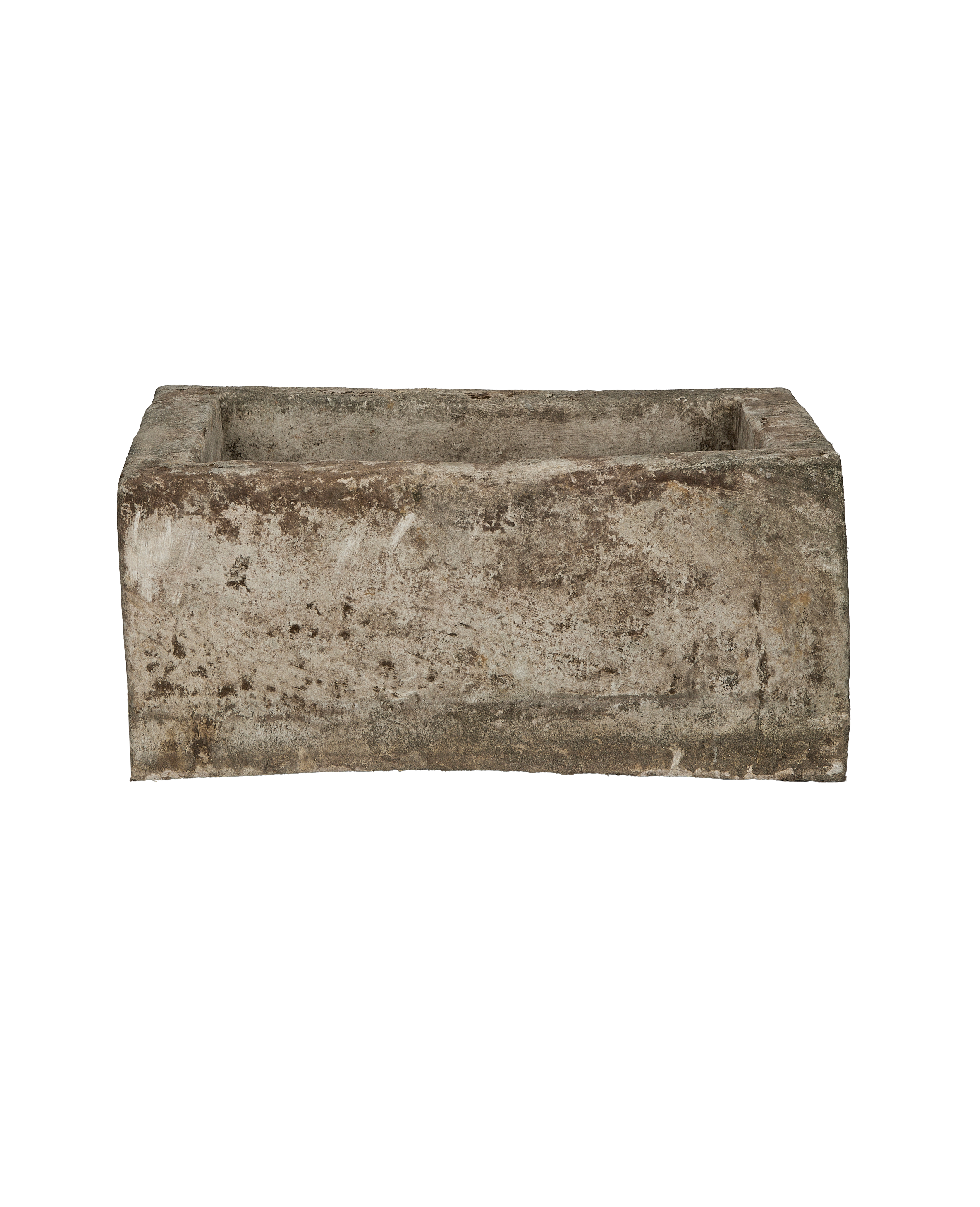 Vintage rectangular Indonesian limestone trough with weathered, textured surface and worn edges, a planter.