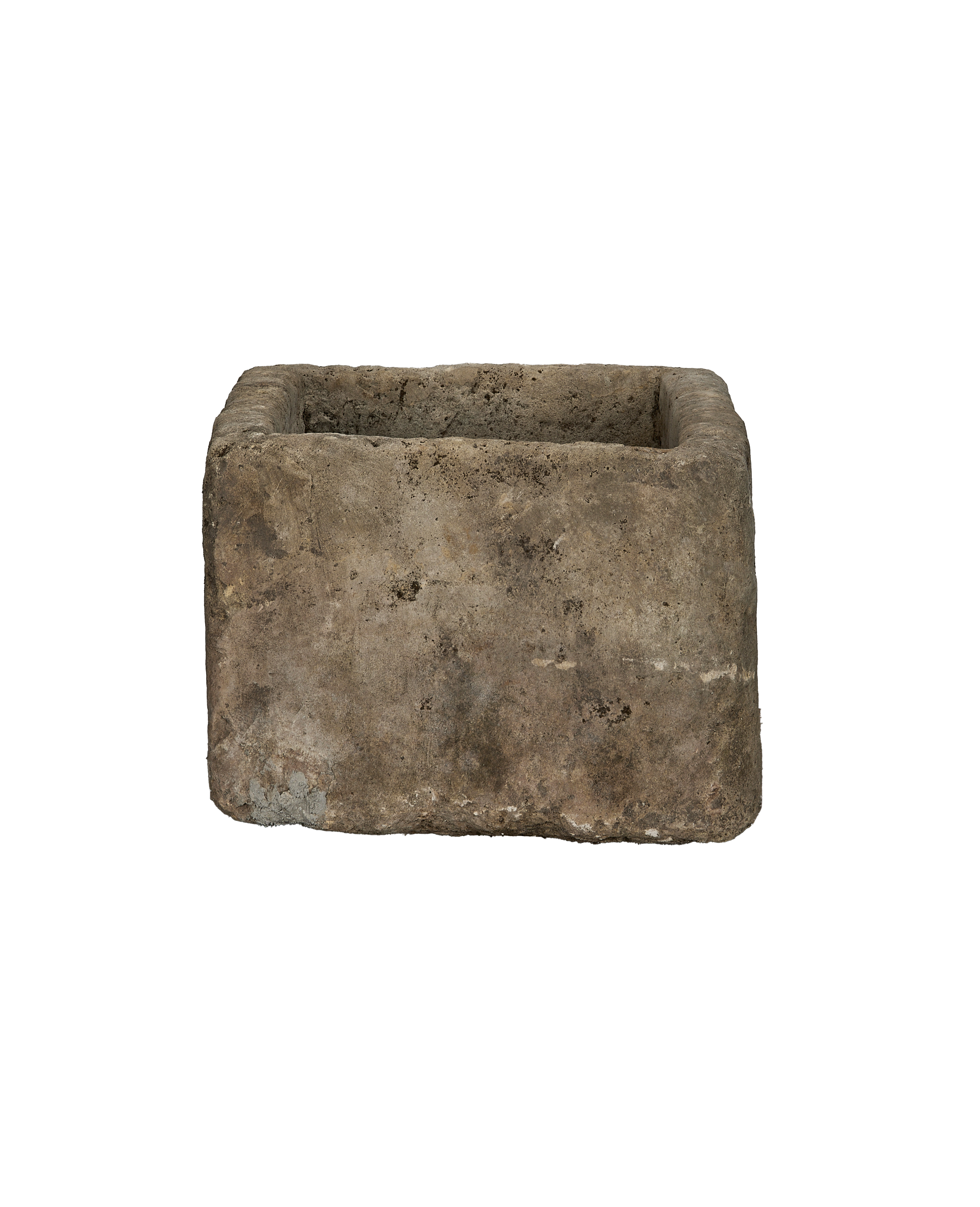 Vintage rectangular limestone trough, showing the rustic rough-hewn texture and subtle discoloration.
