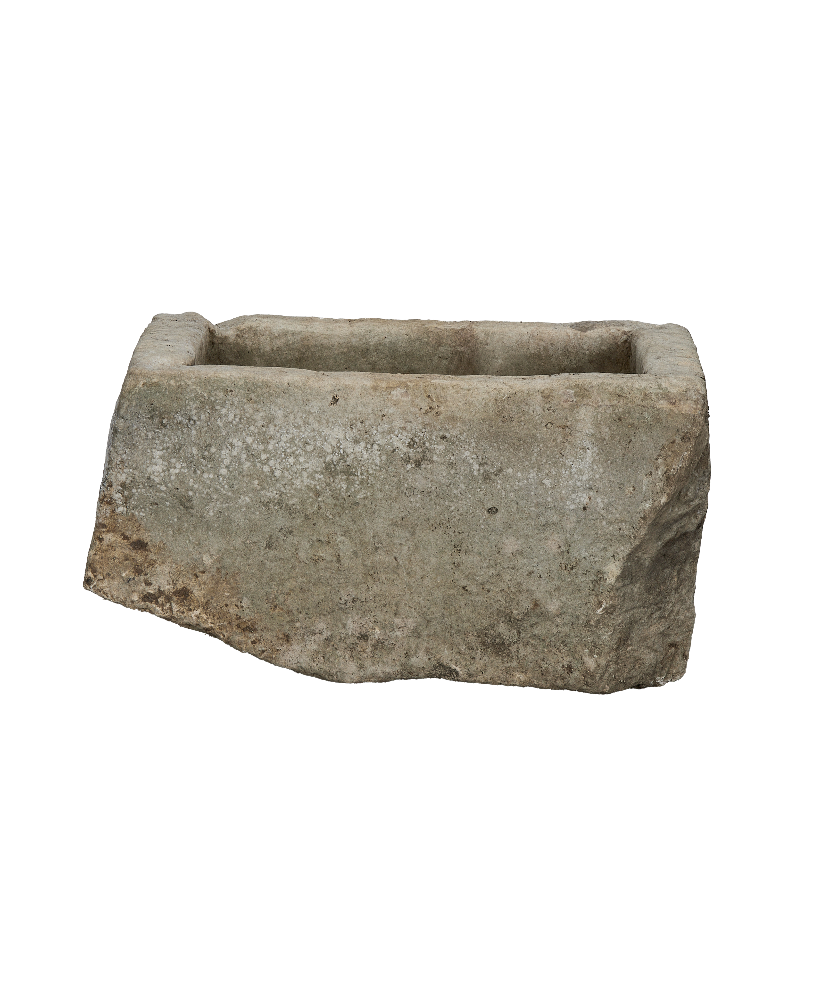 Vintage Indonesian limestone trough, OAK style, showing weathered texture and natural imperfections.