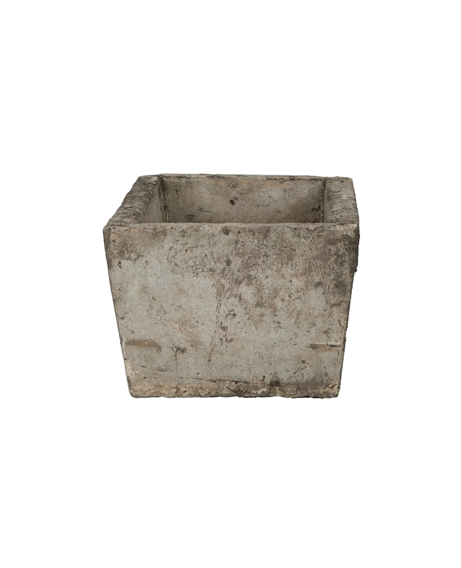 Vintage Indonesian rectangular limestone trough showing weathered details and interior texture.