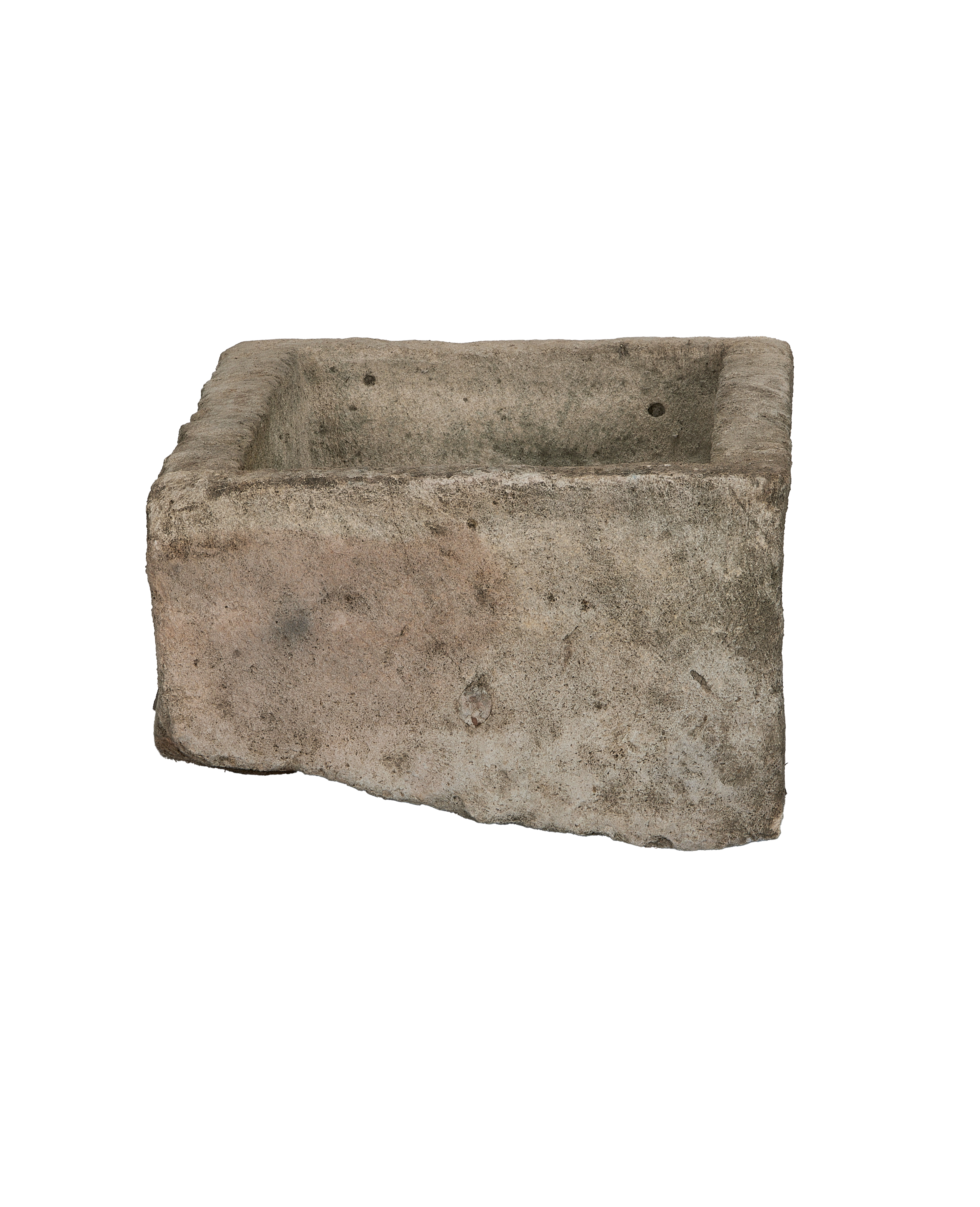 Vintage Indonesian OAK limestone trough, rectangular, featuring textured, aged exterior walls.