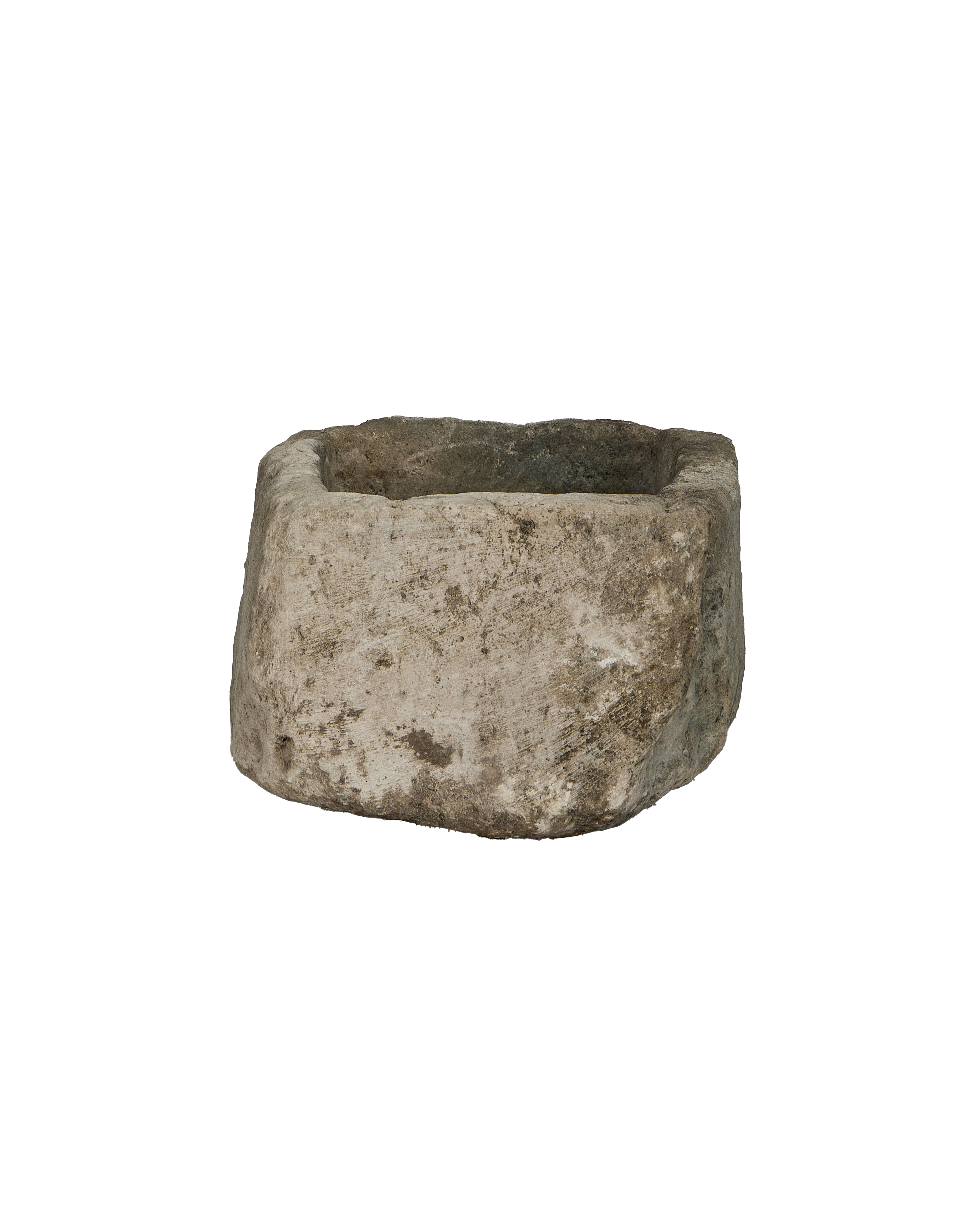 Vintage Indonesian limestone trough, rectangular, rough textured surface visible from an elevated angle.