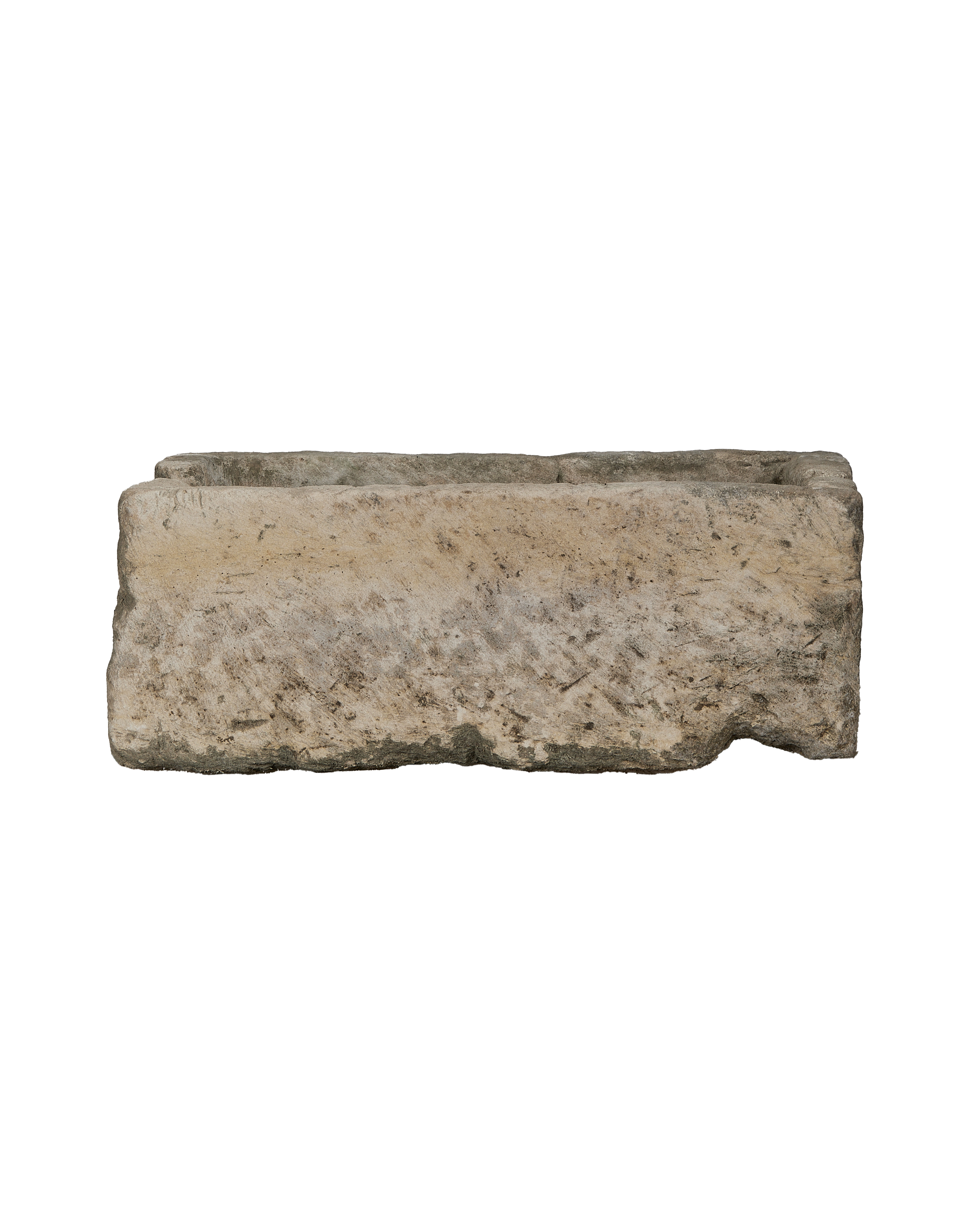 Vintage Indonesian rectangular limestone trough, showing a full top-down, slightly angled view.