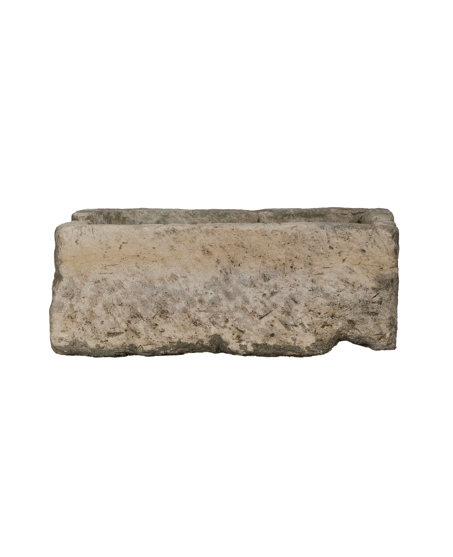 Vintage Indonesian rectangular limestone trough, showing a full top-down, slightly angled view.