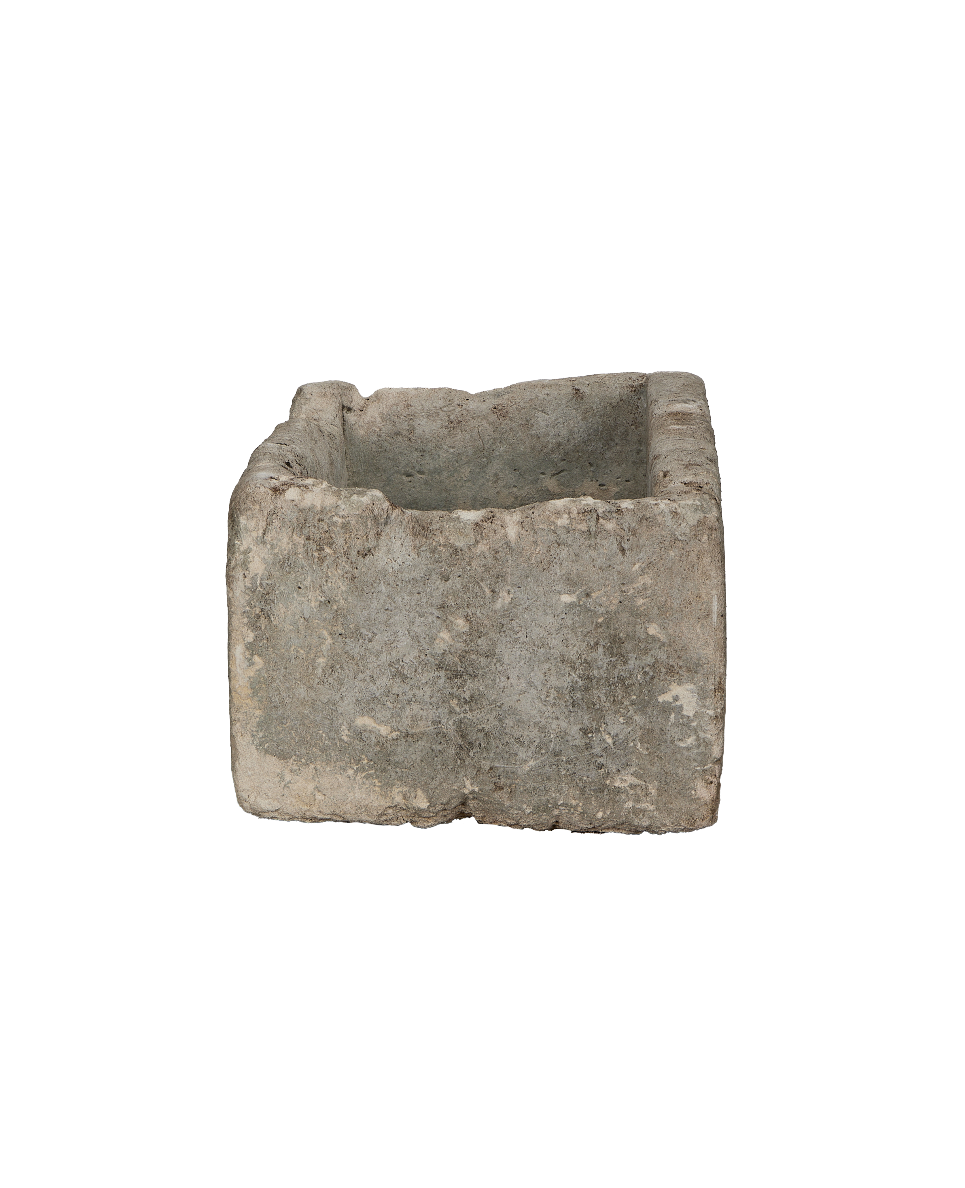 Vintage Indonesian rectangular limestone trough, showing weathered texture from an elevated side view.