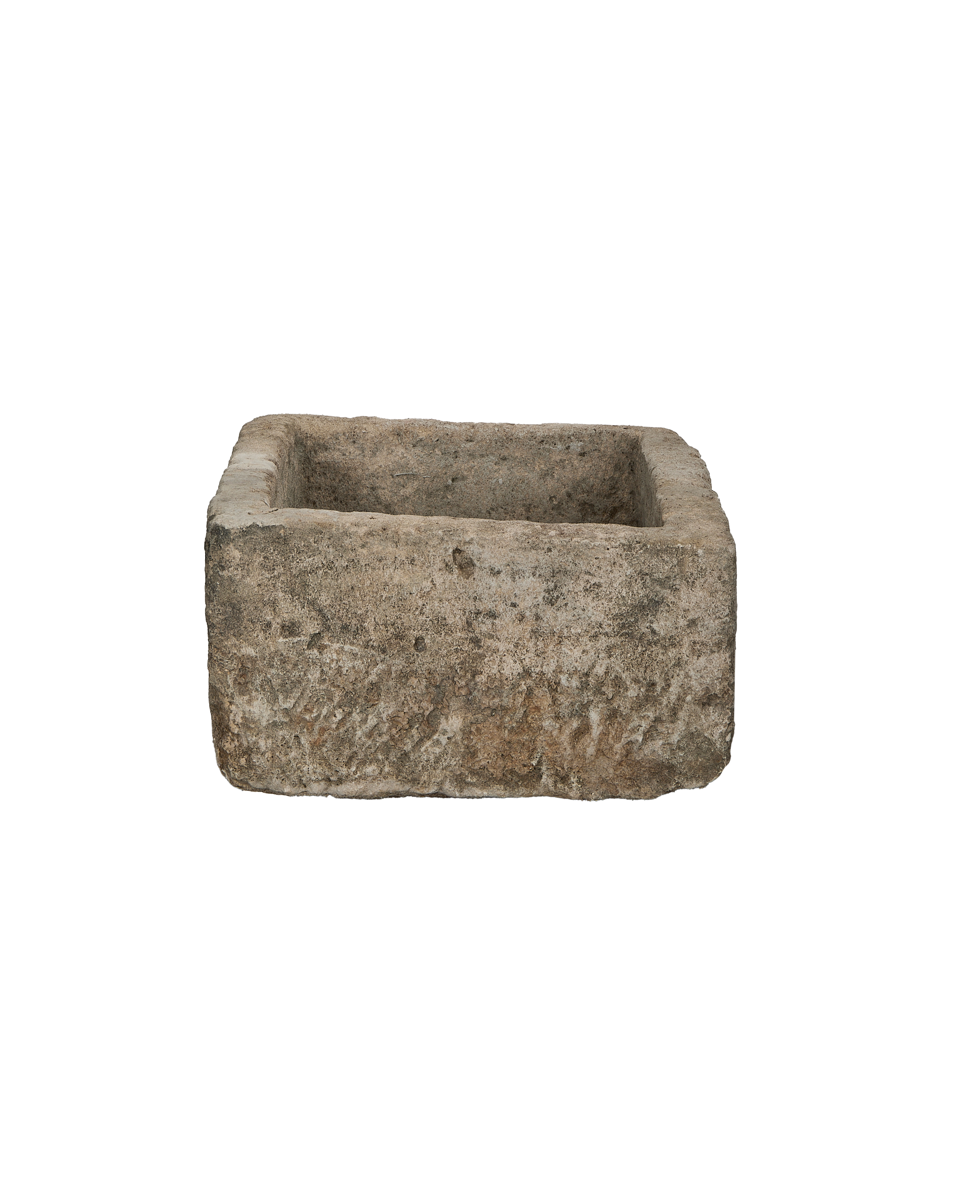 Vintage Indonesian limestone trough, rectangular, showcasing its weathered texture and sturdy build.