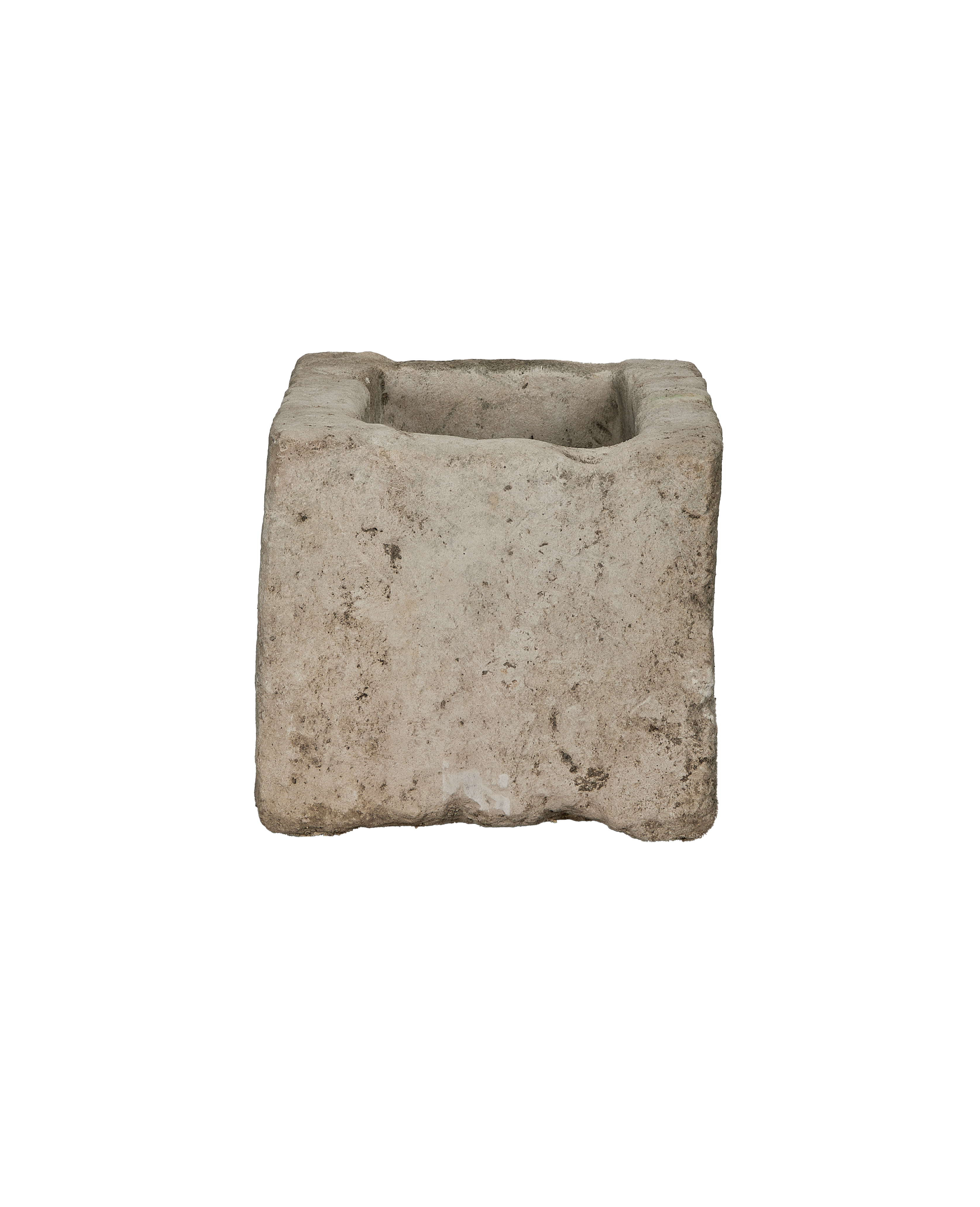 Vintage Indonesian OAK limestone trough, front view highlighting rectangular shape and weathered texture.