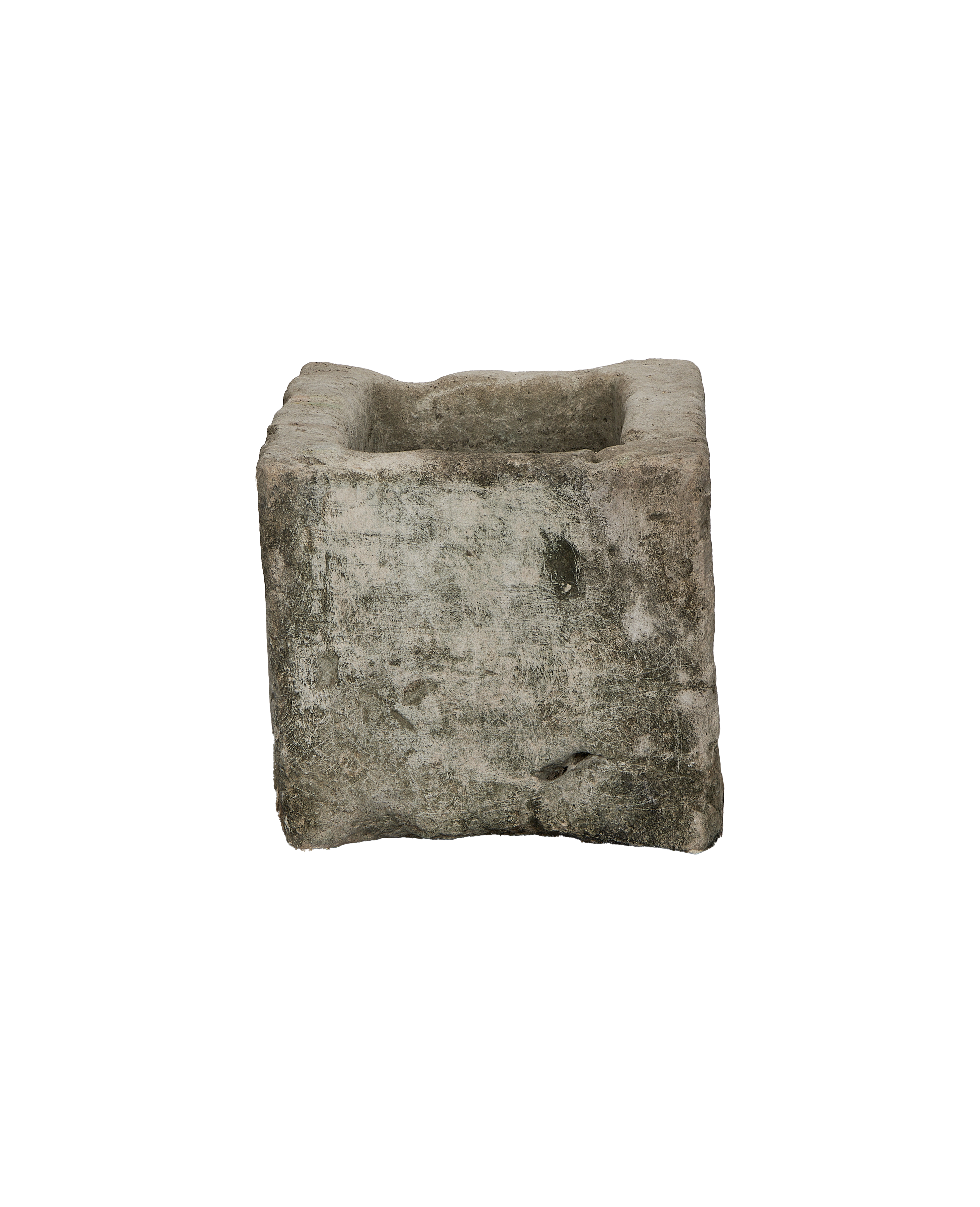 Vintage Indonesian limestone trough (Oak style), showing textured front and top views.