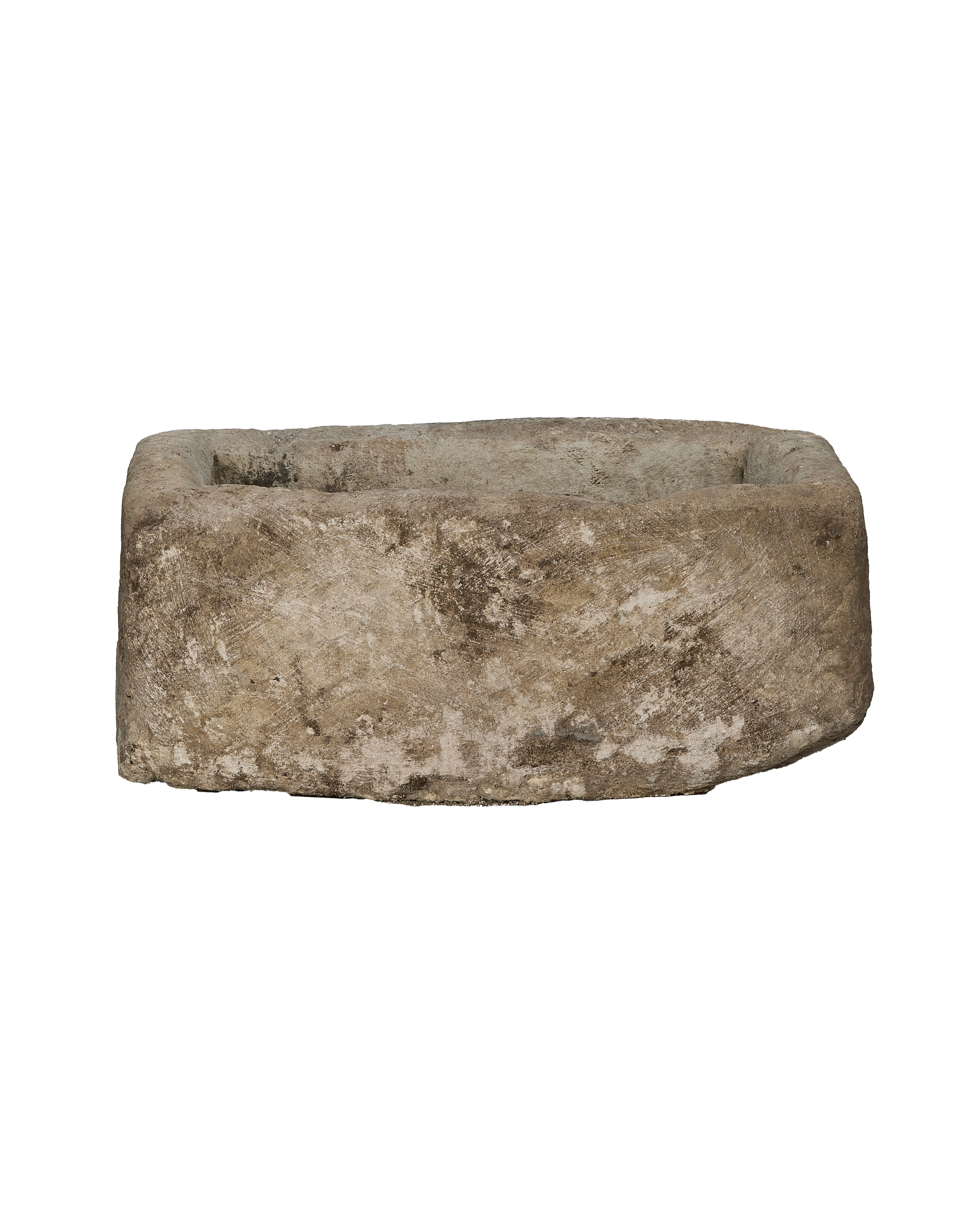 Vintage rectangular limestone trough from Indonesia with varied weathered texture.
