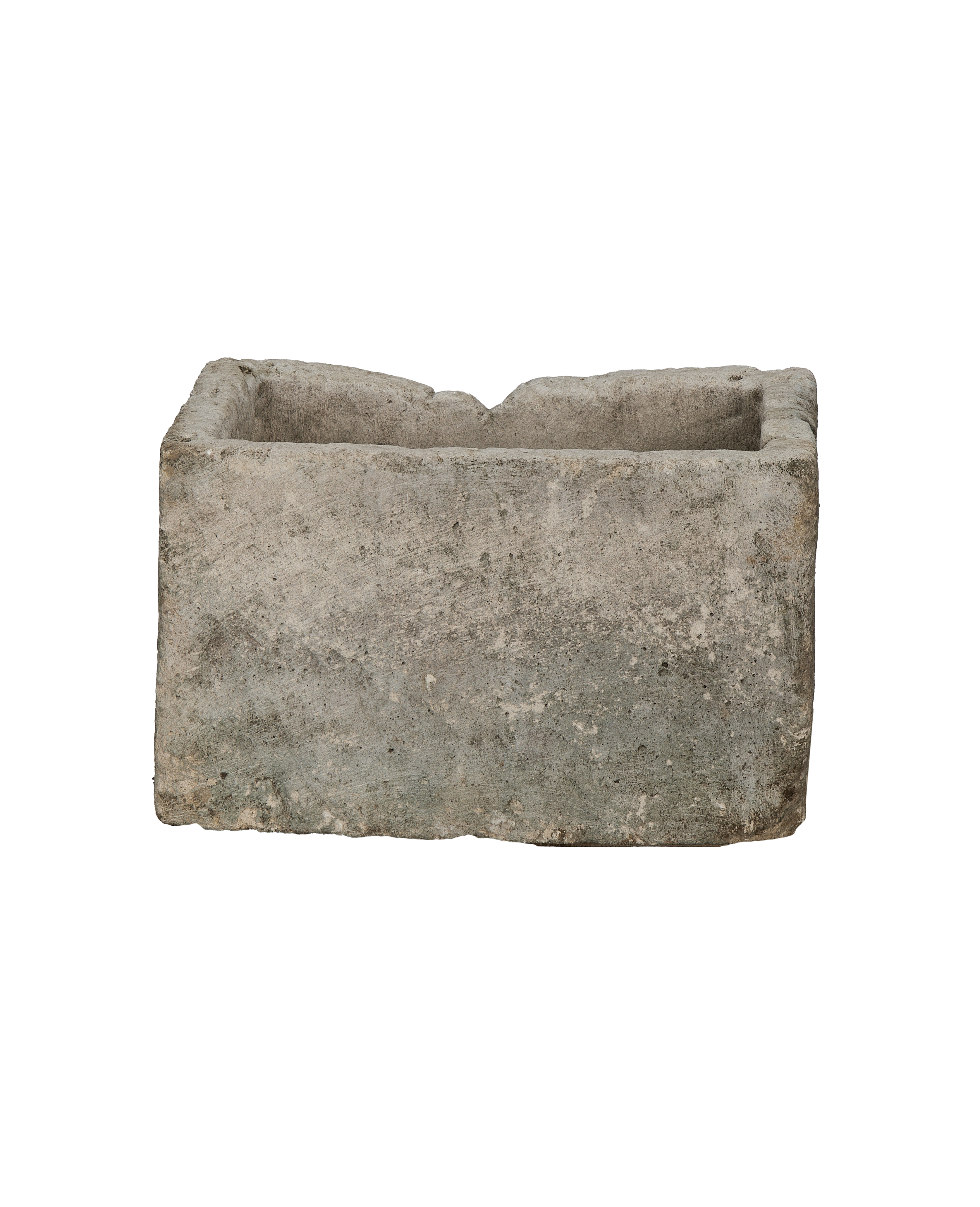 Vintage rectangular limestone trough, light gray with textured surface, from Indonesia.