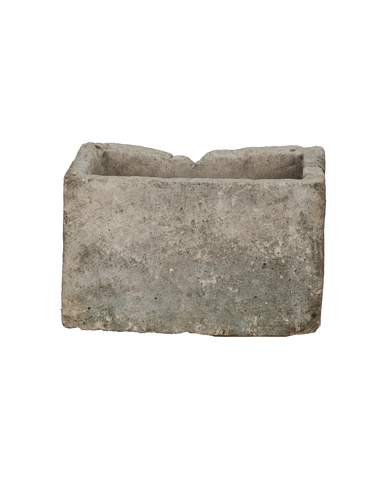 Vintage rectangular limestone trough, light gray with textured surface, from Indonesia.