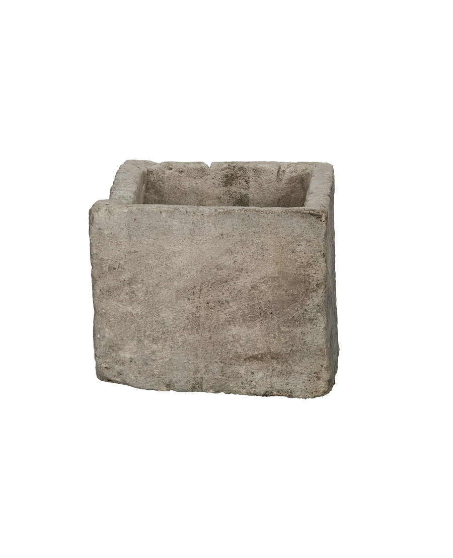 Vintage Indonesian OAK limestone trough, front angle showing natural weathered texture.