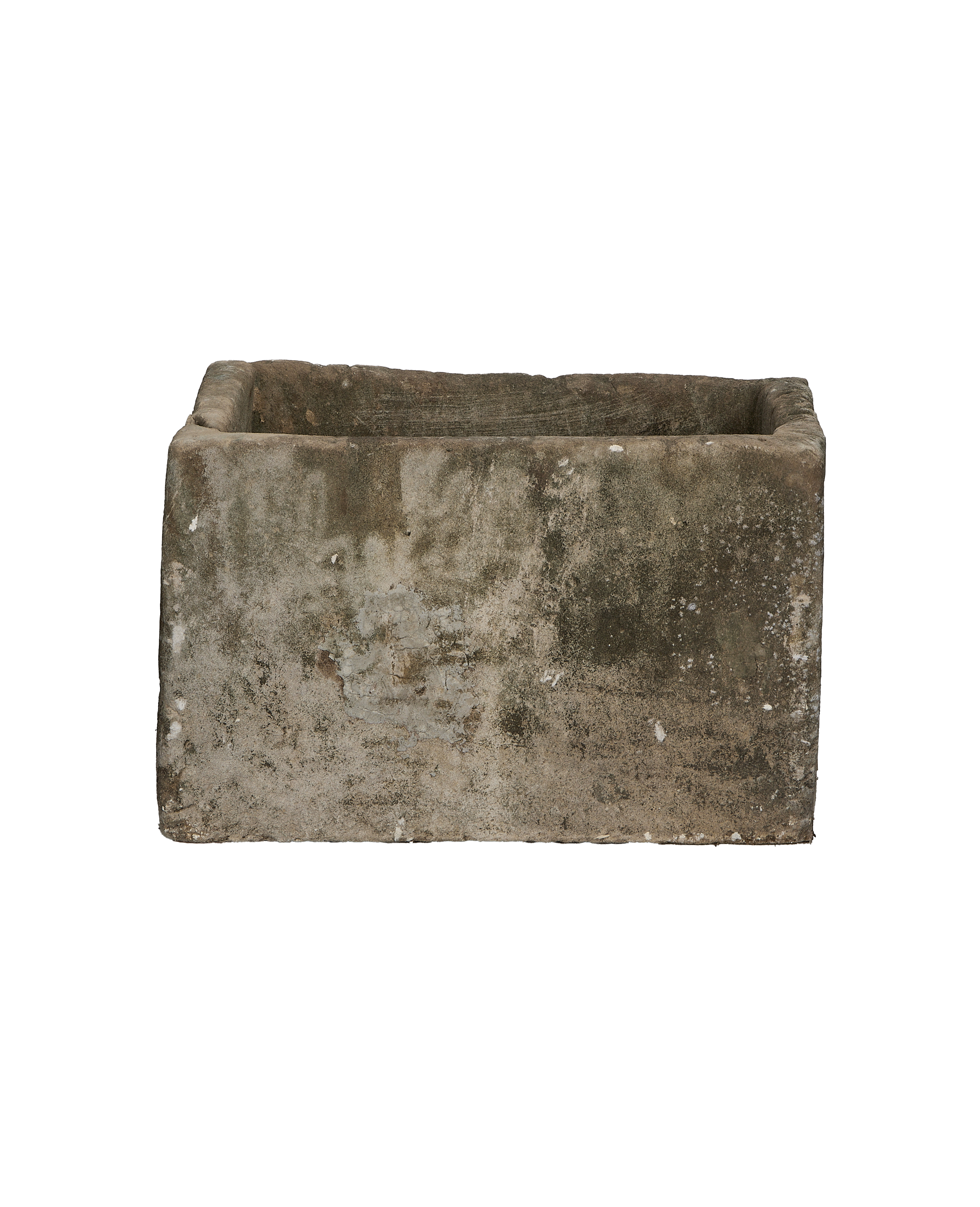 Vintage rectangle limestone trough, Indonesian, showing weathered patina and texture on wide side.