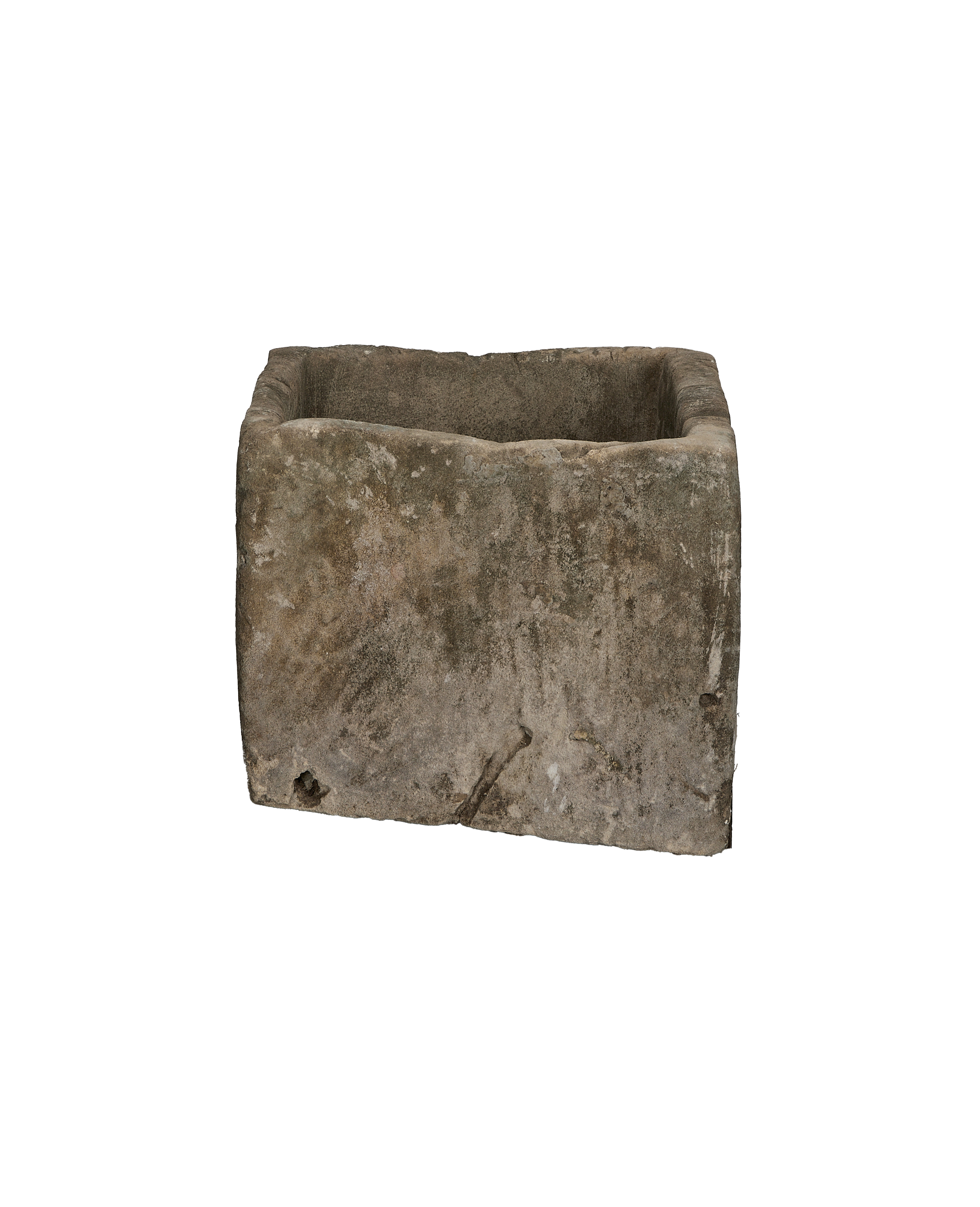 Vintage Indonesian limestone trough (Oak style) from above showing inner depth.