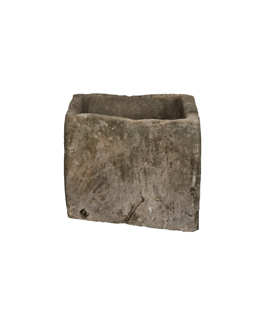 Vintage Indonesian limestone trough (Oak style) from above showing inner depth.