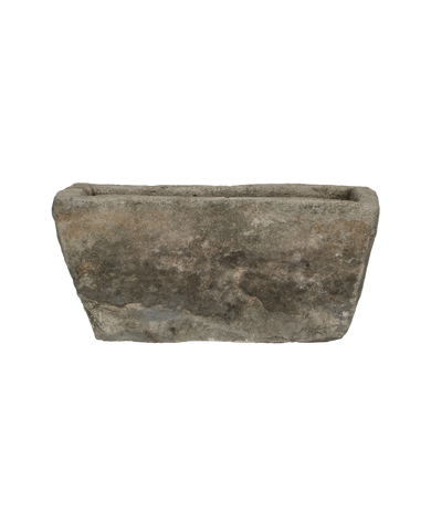 Vintage rectangular Indonesian limestone trough with weathered natural oak finish.