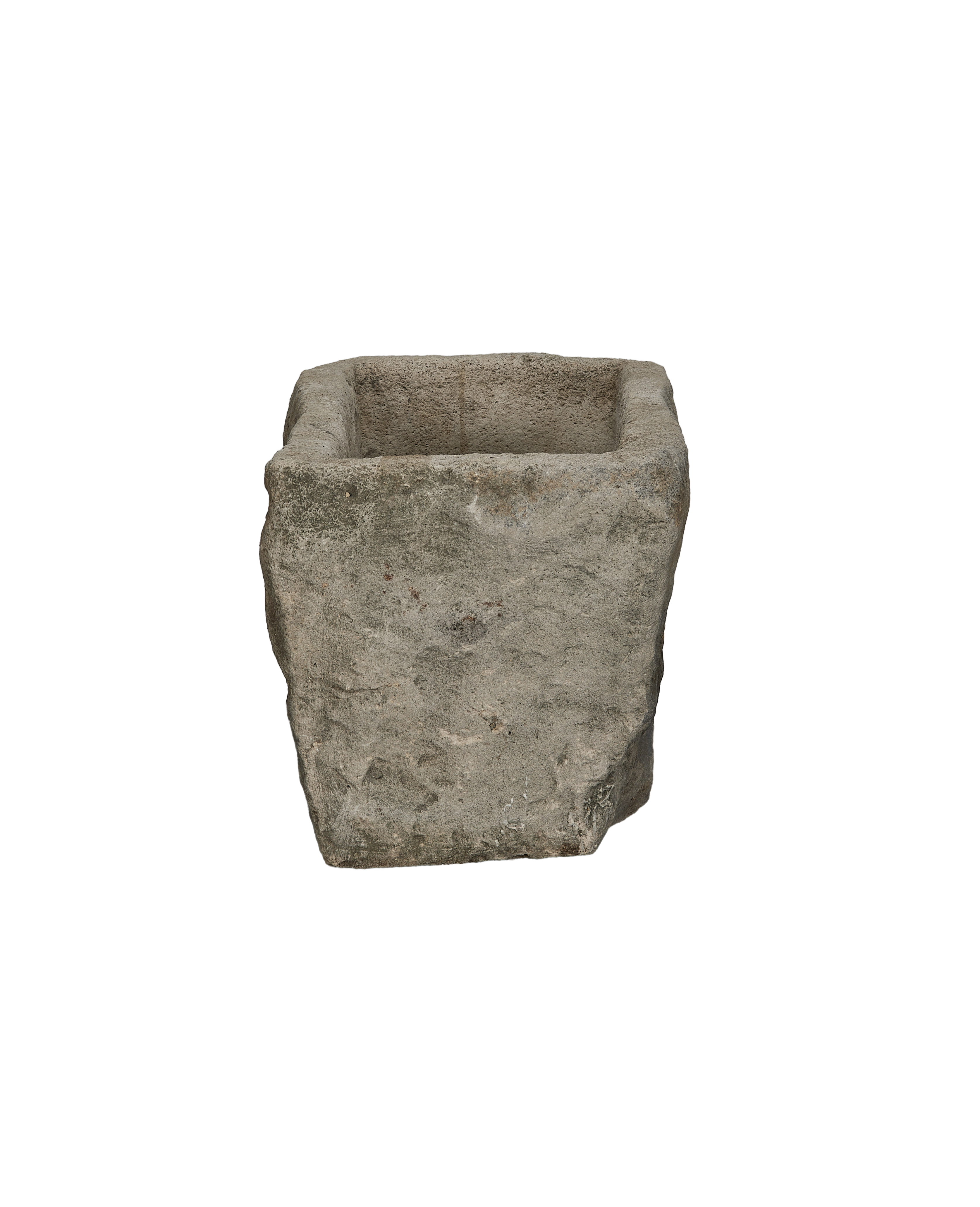Vintage Indonesian limestone trough, OAK rectangle, showing rugged natural texture and deep basin.