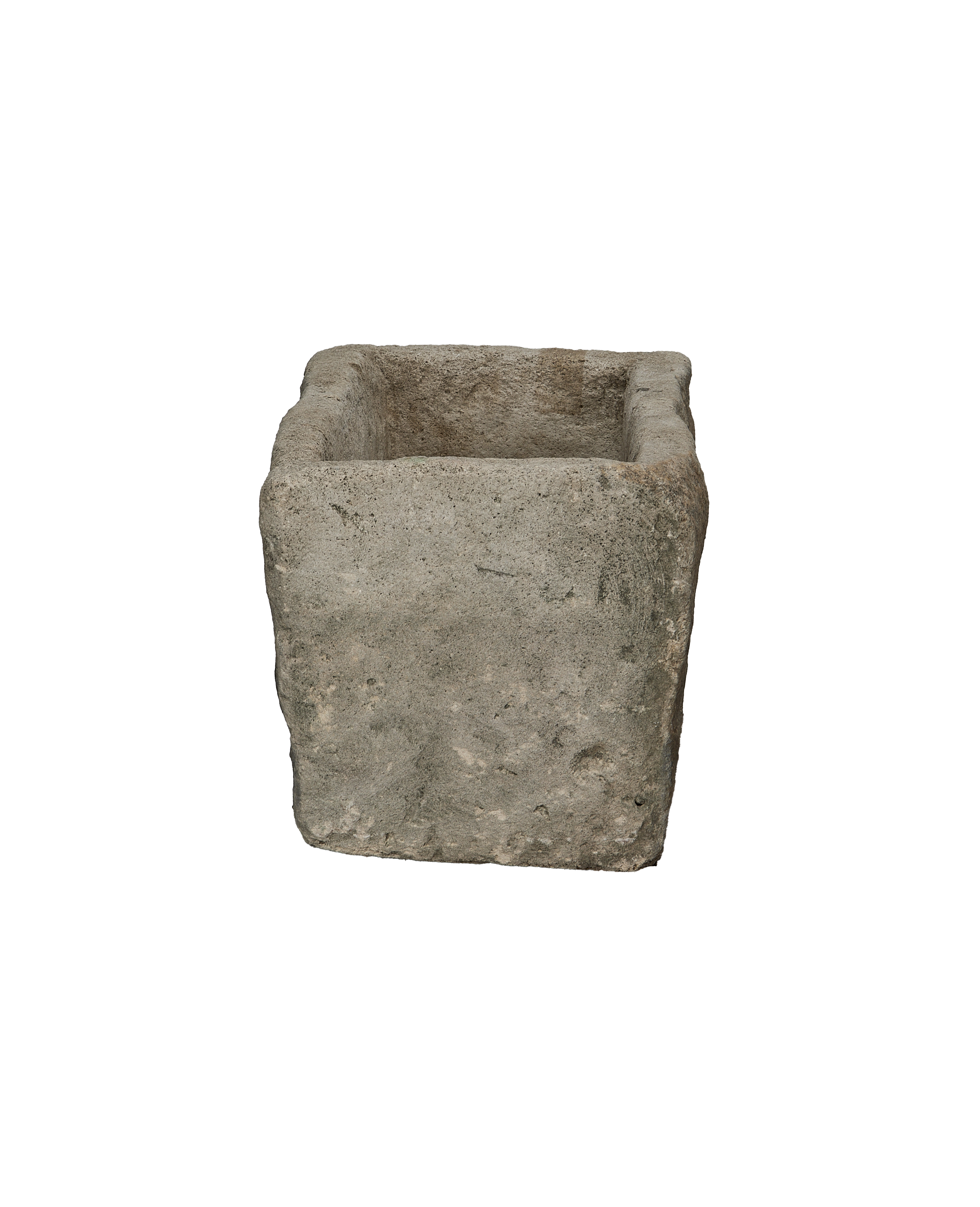 Vintage Indonesian limestone trough, rectangular, OAK, with visibly rough, textured grey finish.