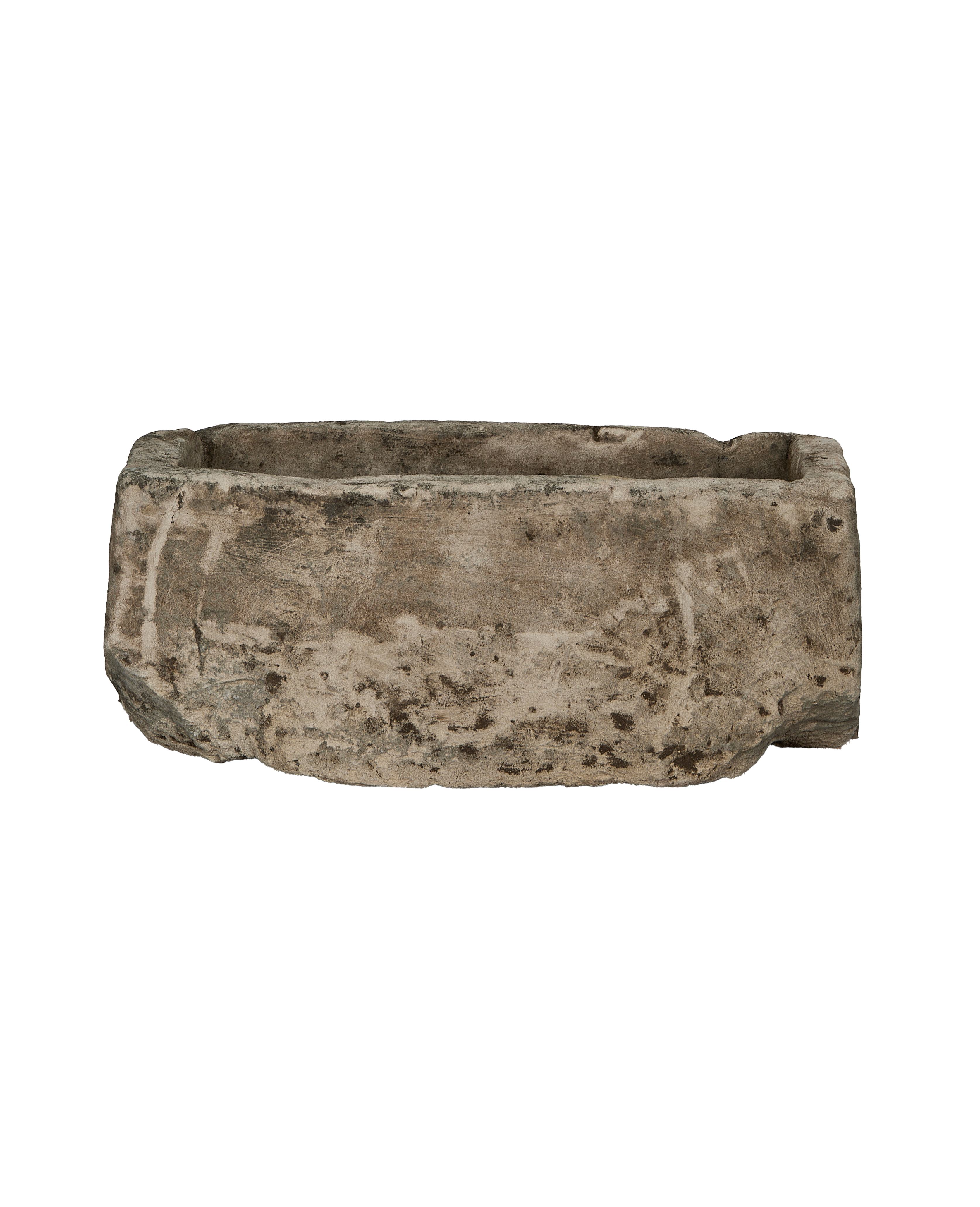 Vintage rectangular limestone trough from Indonesia with rugged, weathered surface texture.