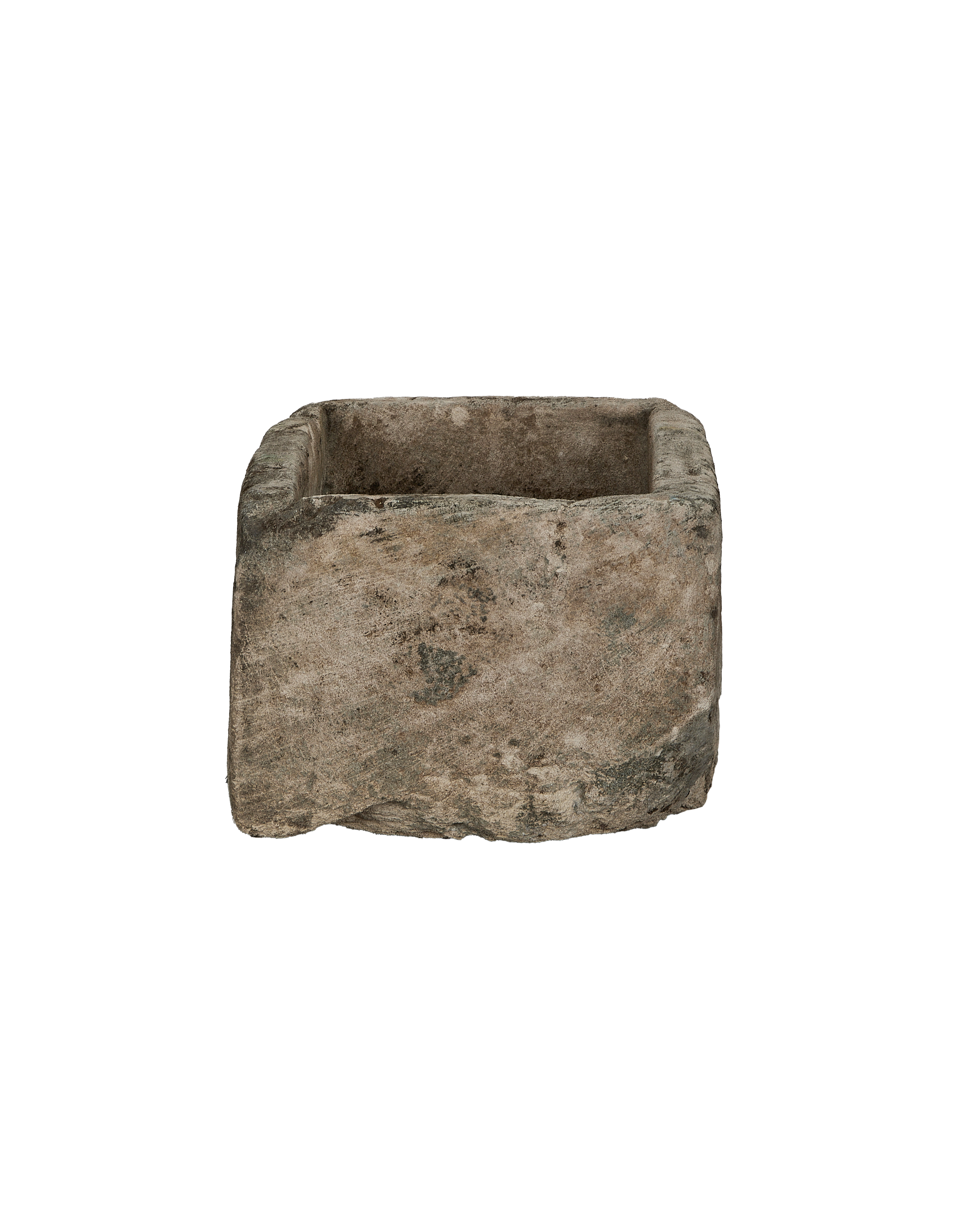 Vintage Indonesian rectangular limestone trough, close-up of weathered texture and aged finish.