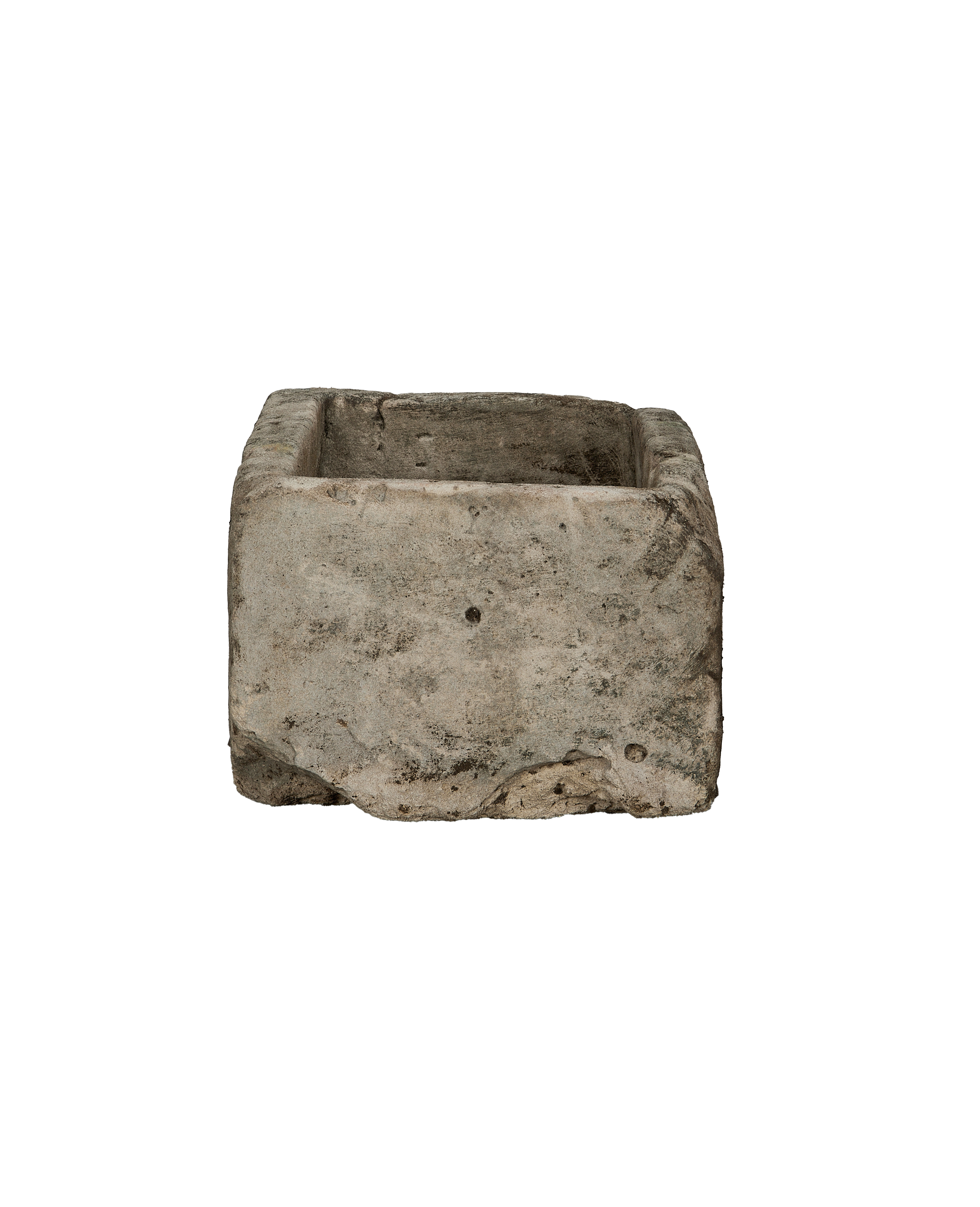 Vintage Indonesian limestone trough, top view reveals rustic, weathered details and unique texture.