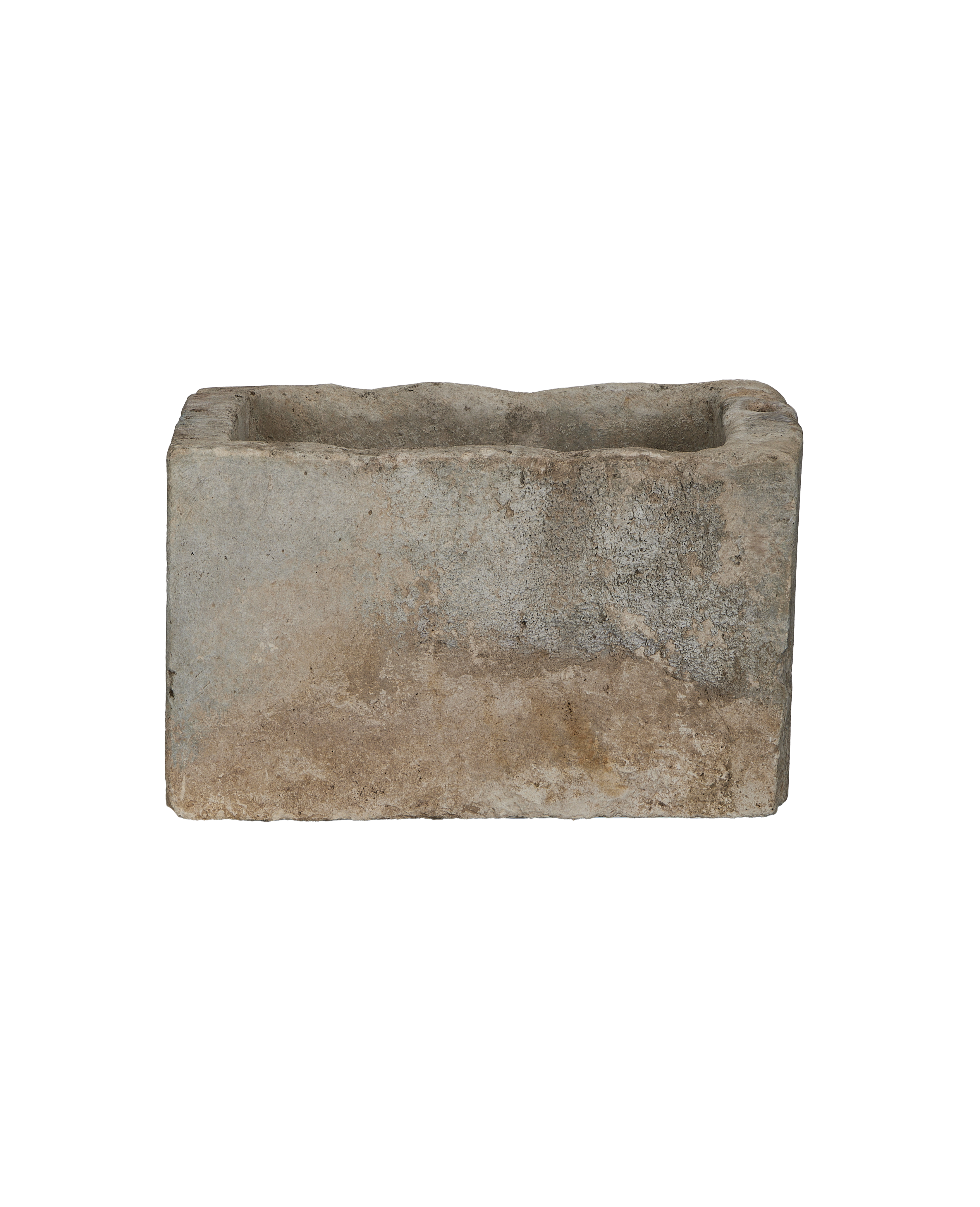 Vintage Indonesian rectangular limestone trough showing weathered light brown and gray textures.