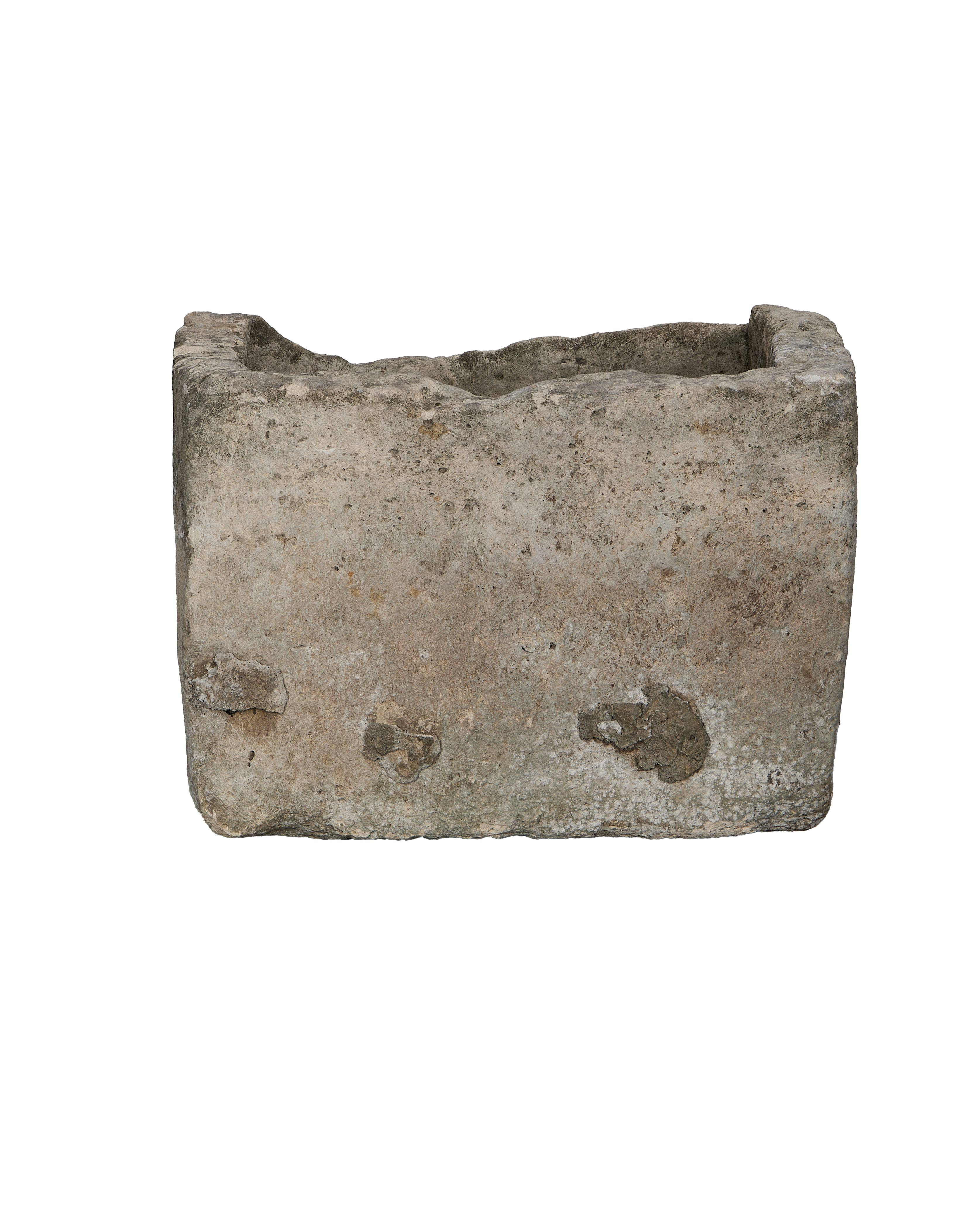 Vintage Indonesian limestone trough, rectangular, with textured, weathered natural stone finish.